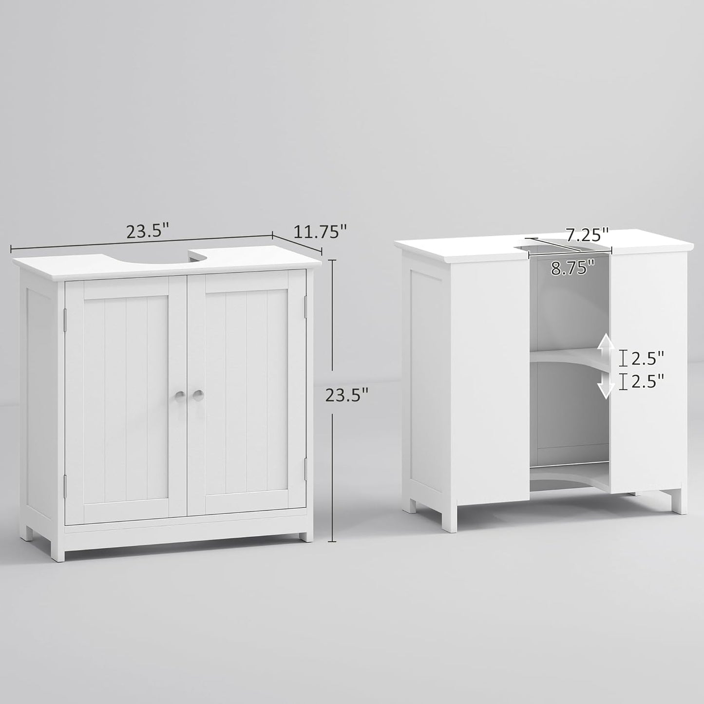 kleankin 23.5" Pedestal Sink Storage Cabinet, Freestanding Bathroom Under Sink Cabinet with U-Shape Cut-Out and Adjustable Shelf, White