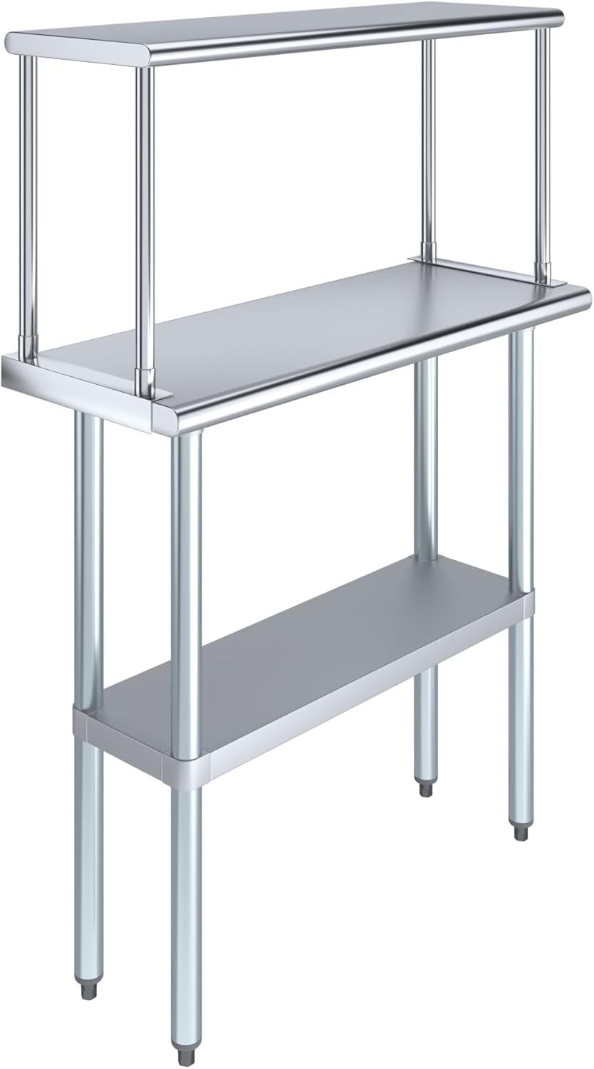 Stainless Steel Work Table with Wide Single Tier Overshelf | Metal Kitchen Prep Table & Shelving Combo (14" x 36" Work Table + 12" Overshelf)