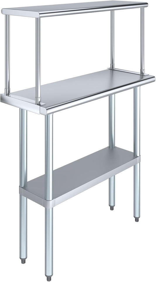Stainless Steel Work Table with Wide Single Tier Overshelf | Metal Kitchen Prep Table & Shelving Combo (14" x 36" Work Table + 12" Overshelf)