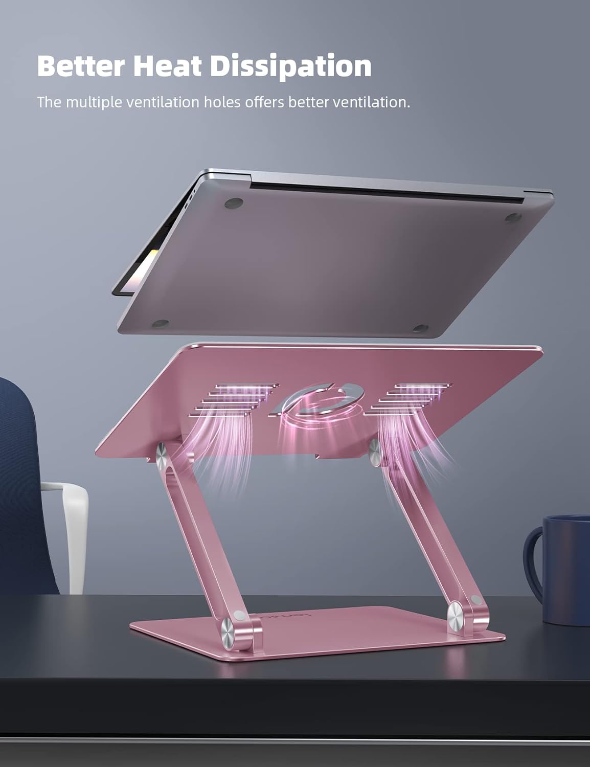 Lamicall Adjustable Laptop Stand, Portable Laptop Riser, Aluminum Laptop Stand for Desk Foldable, Ergonomic Computer Notebook Stand Holder for MacBook Air Pro, Dell XPS, HP (10-17.3'') -Pink
