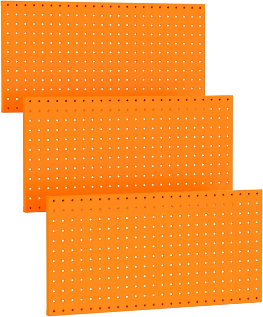 TORACK 3 PCS Metal Pegboard Panels(12x24 inch) for Wall Garage Tools Storage Pegboard for Workbench, Modular Peg Board Tool Organizer Board Kit(Pack of 3, Orange)