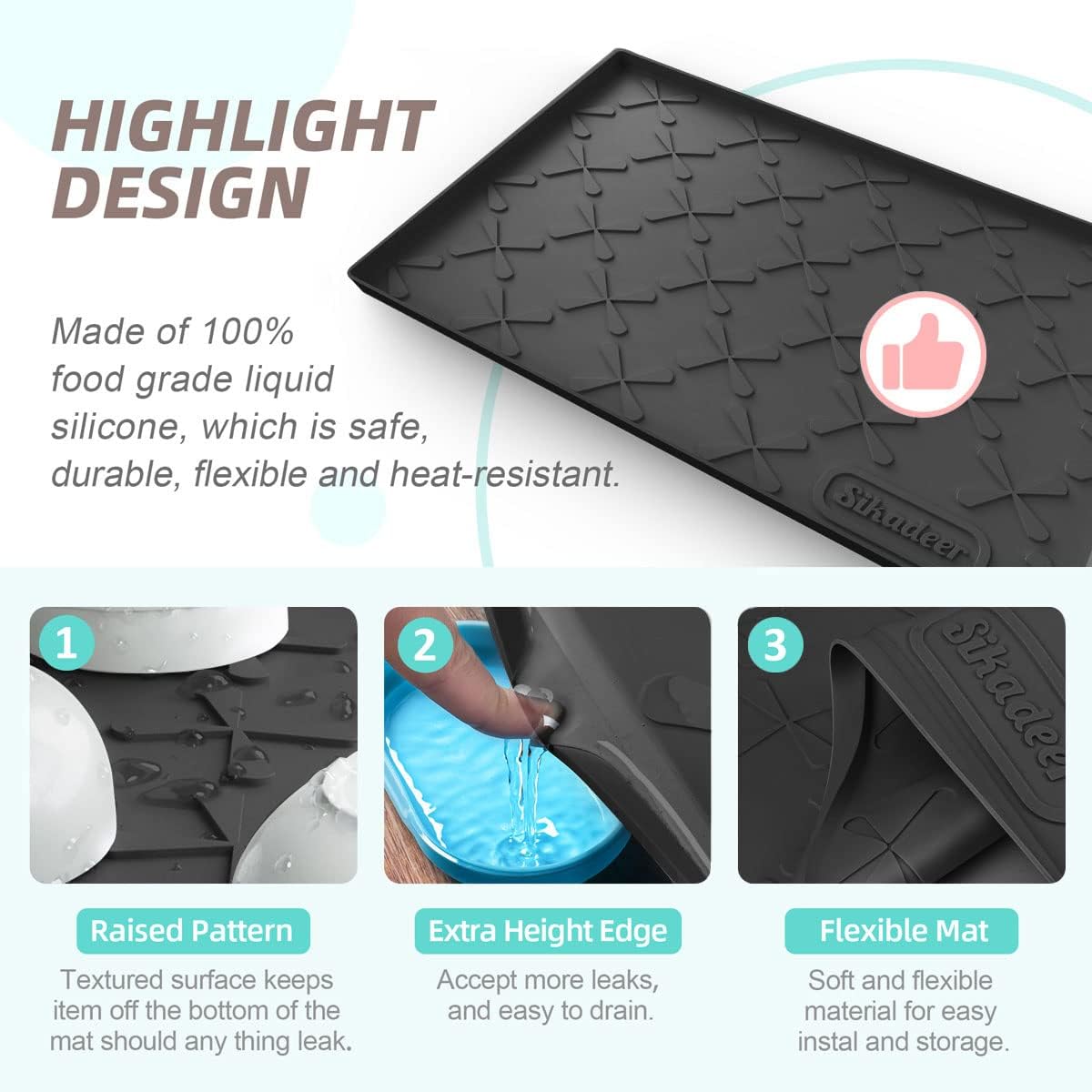SIKADEER 28" x 22" Under Sink Mat Waterproof, Silicone Mat Kitchen Drawer Shelf and Cabinet Liner, Sink Protector for Kitchen Organizers and Storage, Boot Tray Pet Food Mats