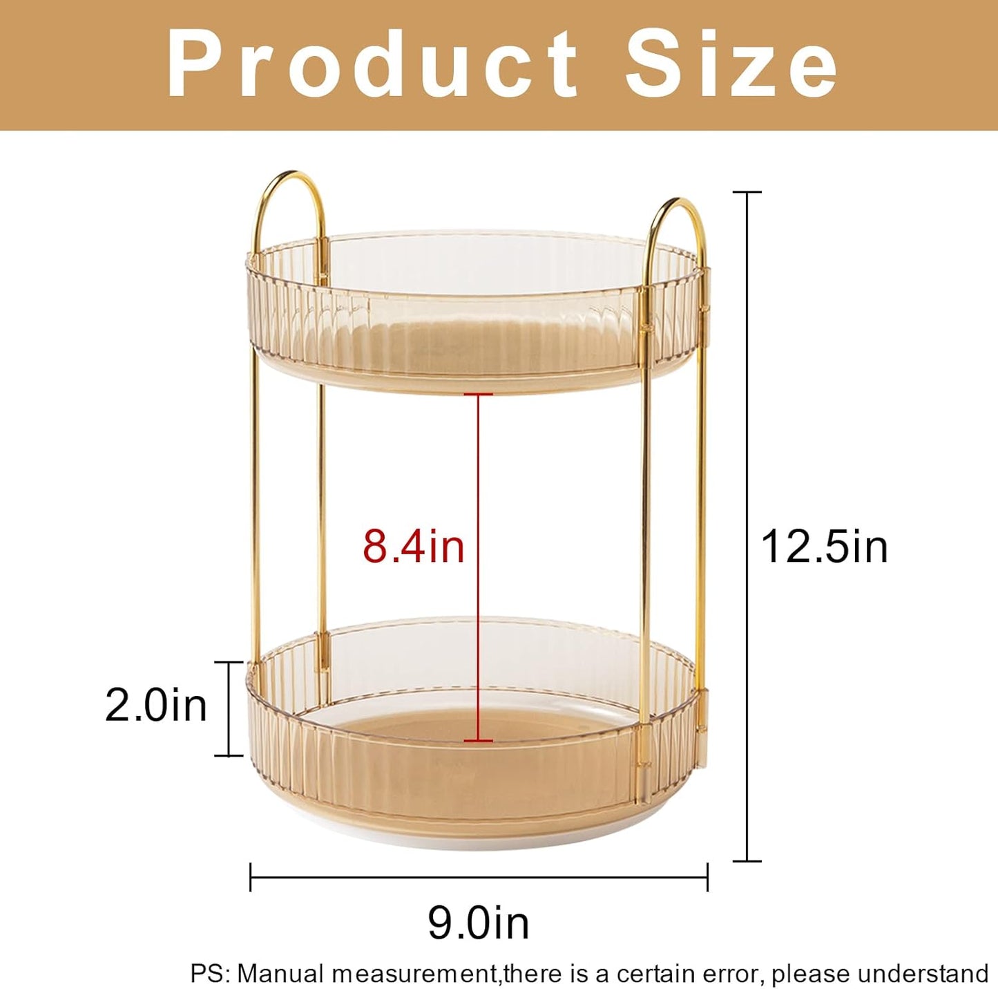 360 Rotating Makeup Organizer, Yellow, Unisex, 2 Tier Countertop Storage, Large Capacity, Cosmetics, Perfume, Skincare, Lipsticks