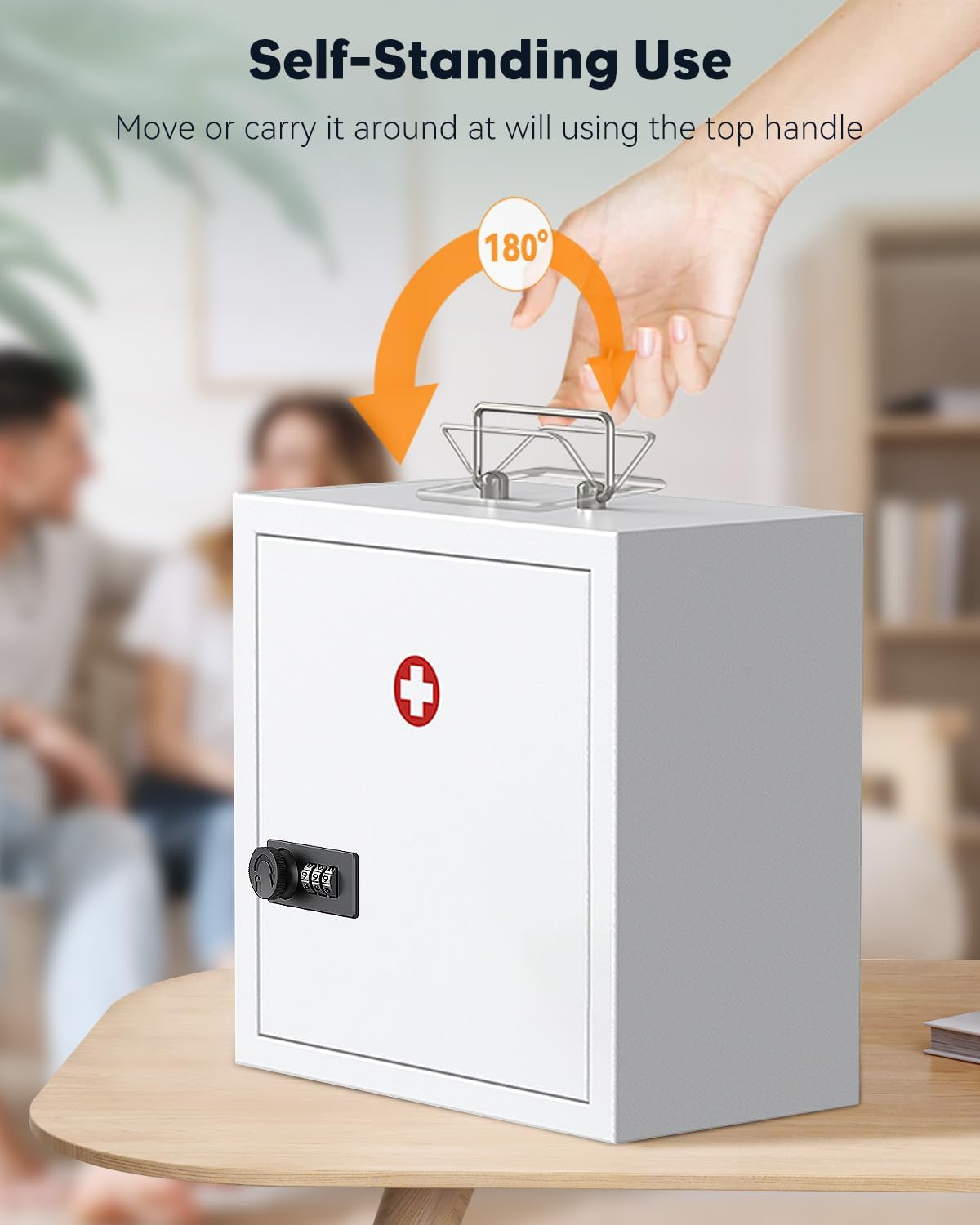 Uniclife Wall Mount Medicine Cabinet with Combination Lock & Handle Locking First Aid Cabinet Lockable Medical Cabinet Medium Medicine Organizer Secure Steel Wall Cabinet Metal Storage Box, White