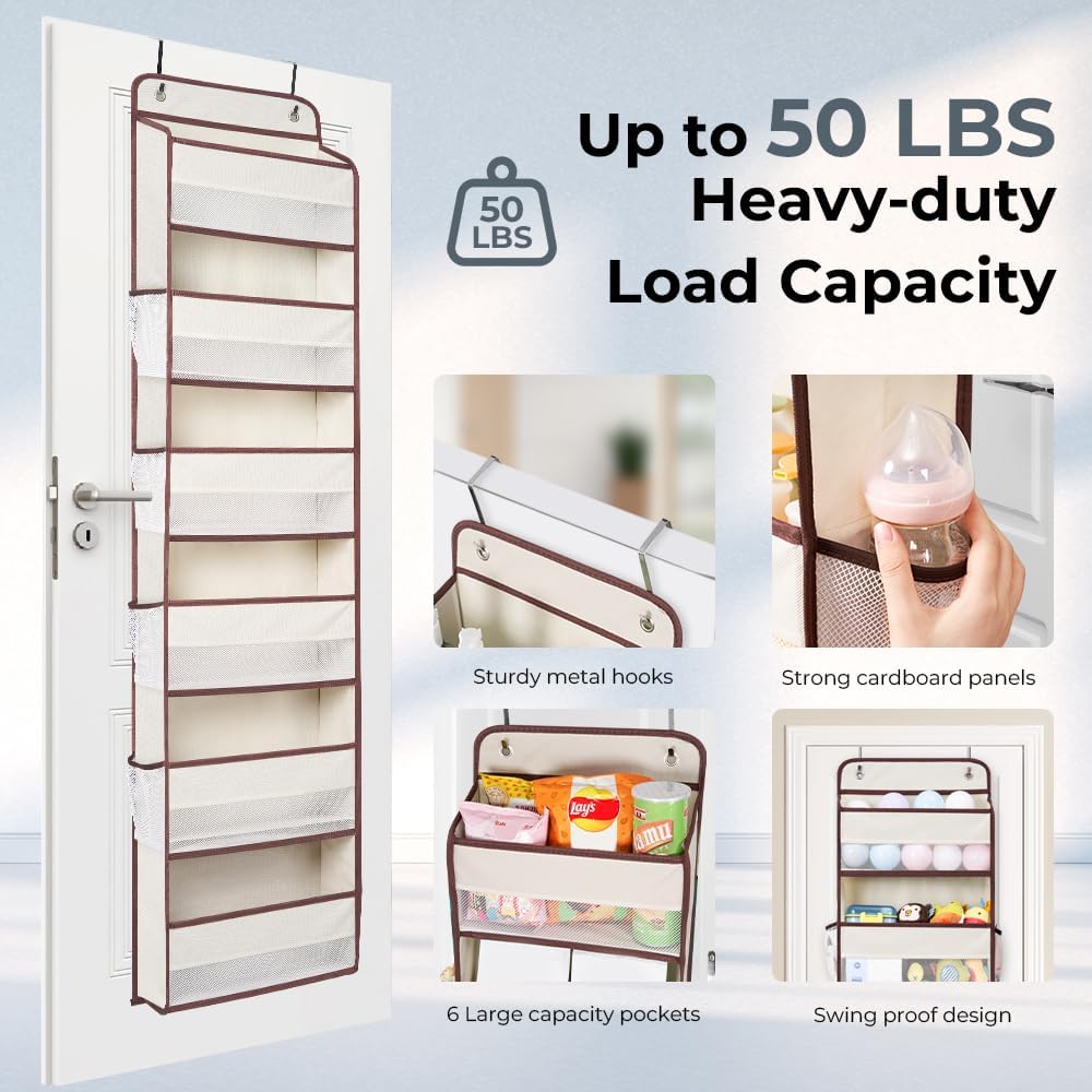 WishJazz Over the Door Organizer, 6 Shelf 50 lbs Load door organizer hanging, No Tilt Closet Organizers and Storage for Bathroom, Bedroom Nursery Newborn, Baby Necessities, Kitchen, Craft Storage