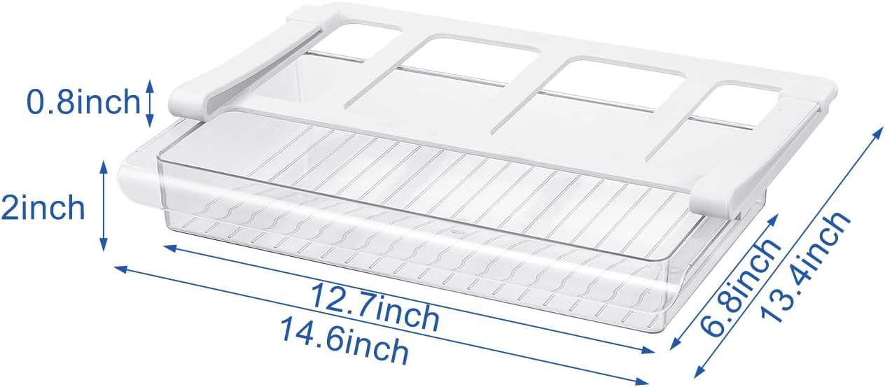 Pull-Out Fridge Drawer Organizer - Under Shelf Storage Bins for Refrigerator Organization for Fruits Vegetables, Cheese & Deli (Flat & Wide)