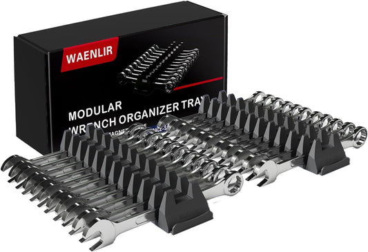 24PCS Magnetic Modular Wrench Organizer Set - Tool Drawer Storage Rack with Metric & SAE Labels, Wrench Holder with Magnet, Perfect Tool Gift for Men, father, boyfriend, DIYers & Mechanics (Black)