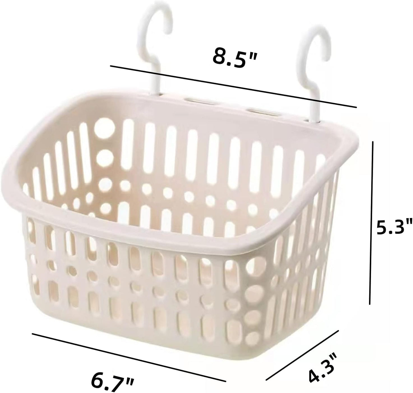 3PCS Plastic Hanging Baskets for Shower, Hanging Basket Organizer with Hooks, Rectangle 8.5Inches Small Hanging Storage Basket (Beige)