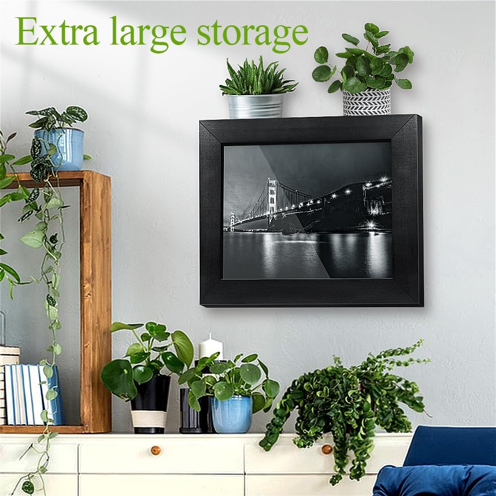 Hidden Gun Storage - Gun Safe Pistol Storage, 11"x14" Matted to 8"x10" Concealment Furniture Secret Decor Solid Wooden Handgun Picture Frames Box