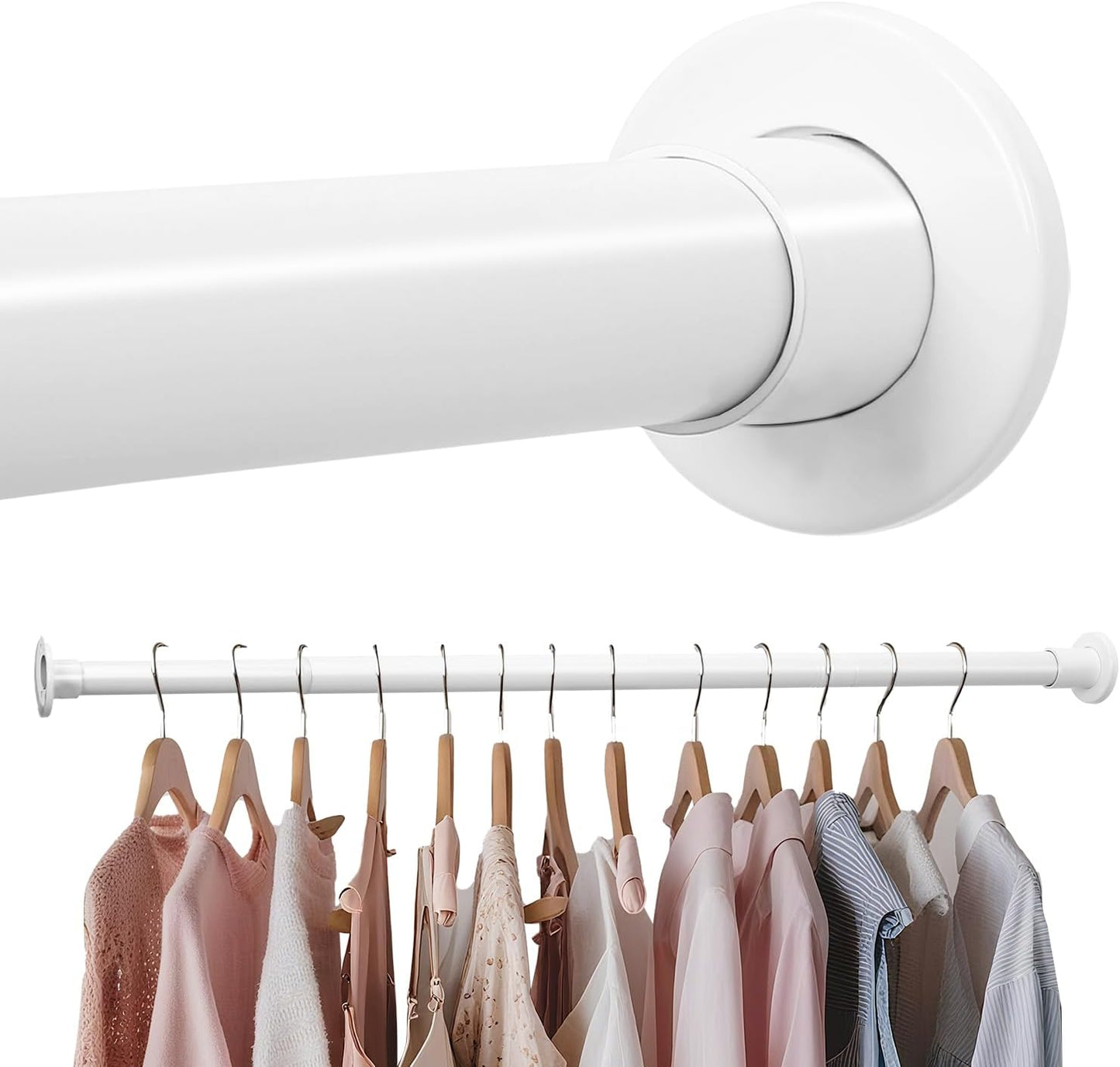 White Adjustable Closet Rod 18-48 Inches, Heavy Duty Metal Clothes Hanging Rod, Rust-Proof Non-Slip Wardrobe Bar for Closet, Laundry Room, RV