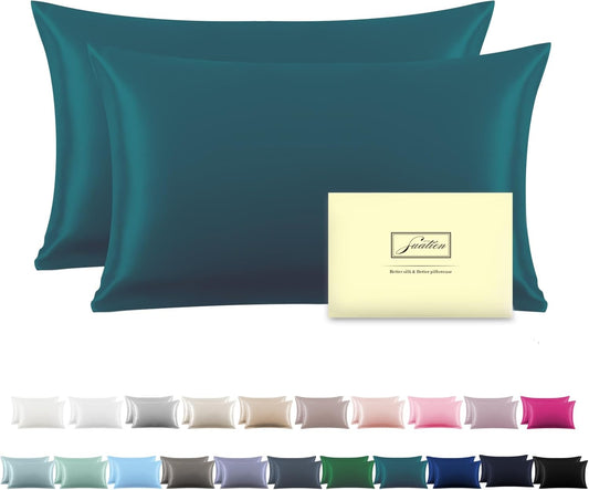 Silk Pillow Cases 2 Pack Soft Breathable and Sliky King Size Pillow Cases Set of 2,Natural Mulberry Satin Silk Pillowcase with Hidden Zipper for Hair and Skin (Teal,20"X 36",2pcs)