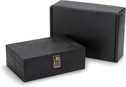 makerflo Large Black Pine Wood Memory Box with Black Felt Inside, Hinged with Clasp, Keepsake Wooden Box Ideal for Craft and Personalization (Laser Engraving, Epoxy, UV DTF, and Vinyl) – Pack of 1