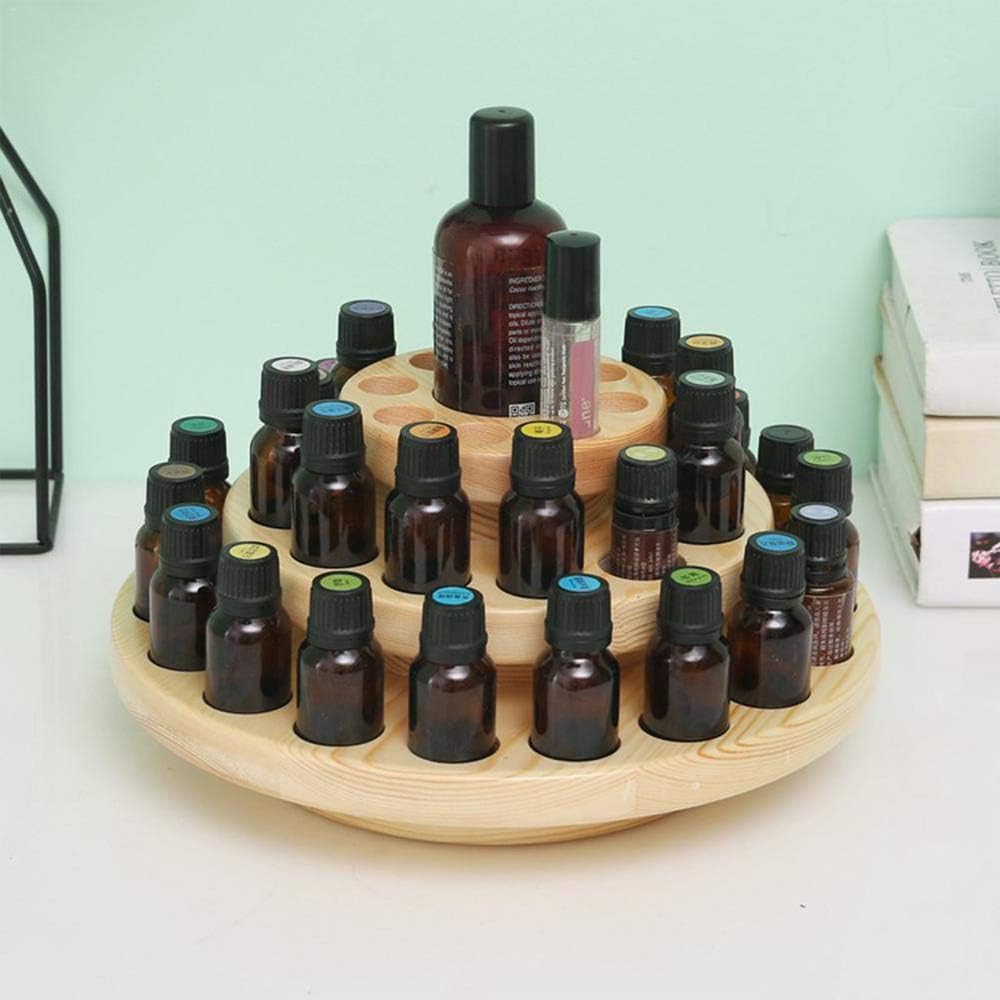 Hapivida Wooden Essential Oil Display Stand, 3-Tier 39 Slots Essential Oil Storage Box Round Rotating Case Holder Organizer Tray Essential Oil Bottle Holder Diffuser Holder Turntable