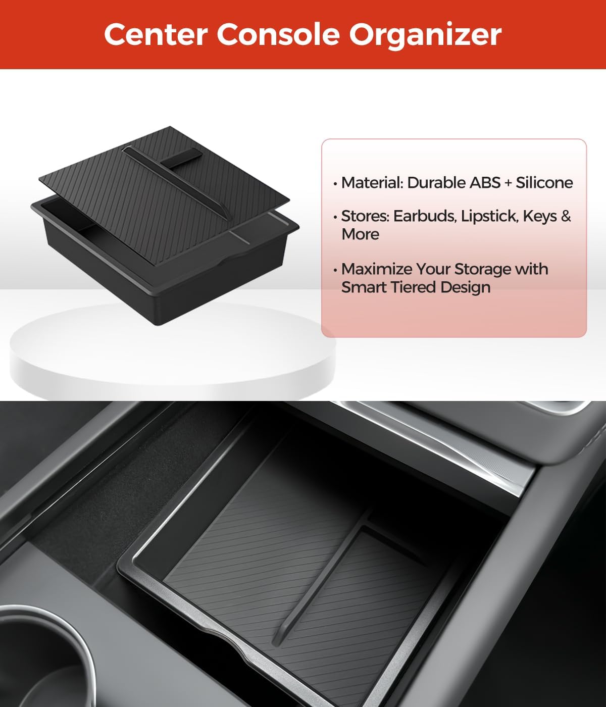 Center Console Organizer 5PCS Compatible with Tesla Model Y Juniper2026, Armrest Storage Tray, Hidden Storage Box, Cup Holder, Phone Holder – Interior Accessories for New Model Y/3 2025