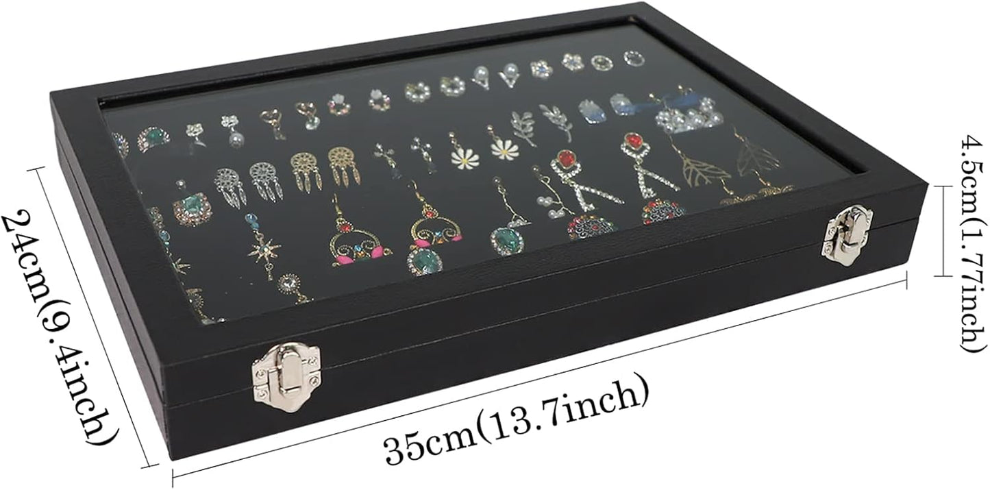 Wudygirl 32 Pairs Jewelry Organizer Velvet Jewelry Tray Clear Lid Earring HolderOrganizer Jewelry Box Earrings Holder Display Case Stackable（Earring Storage）