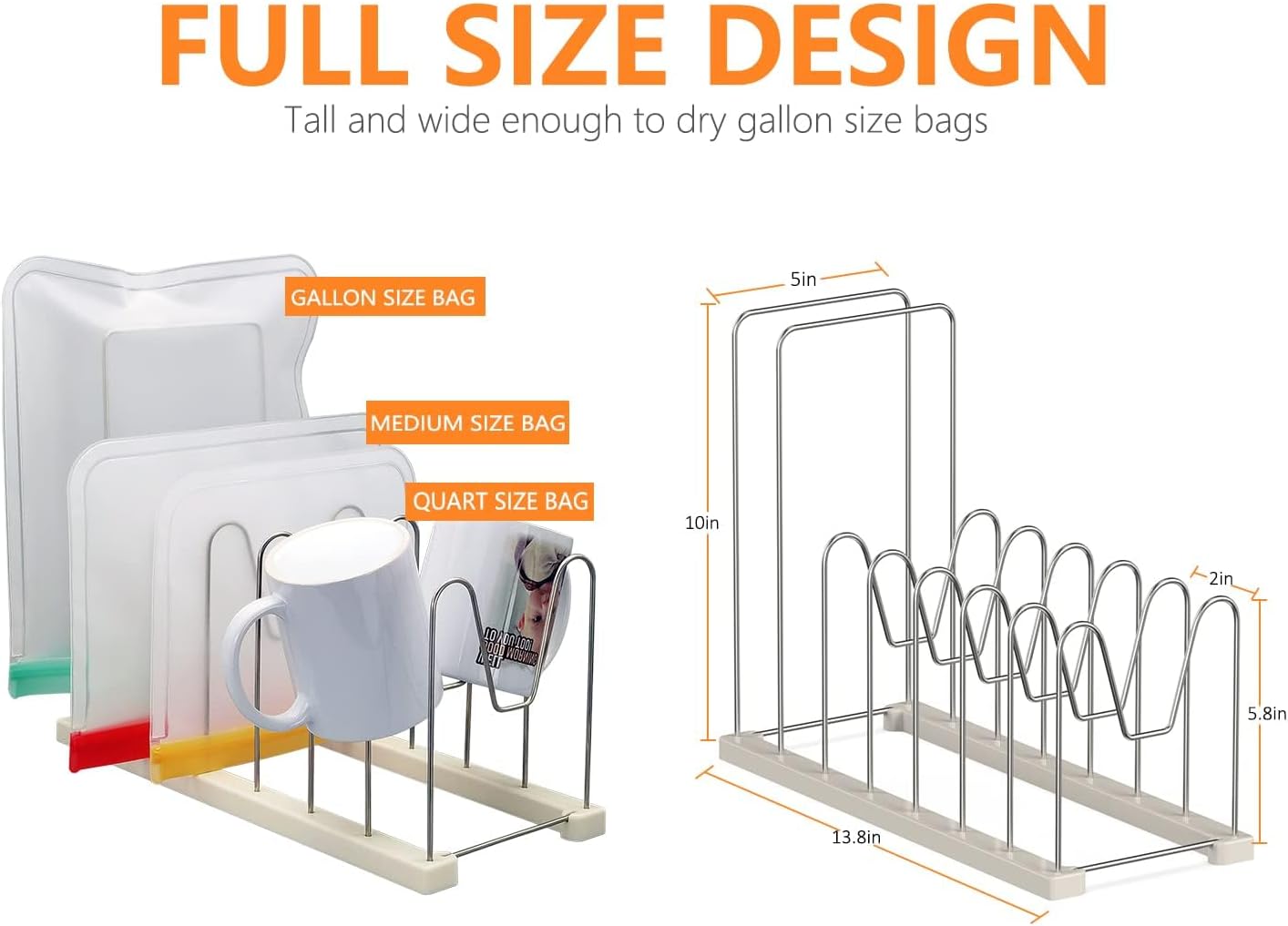 Reusable Bag Drying Rack, Silicone Bag Drying Rack, Dryer Rack for Ziplock Gallon, Snack, Sandwich Bags, Bottle Dryer Rack for Cup & Glasses,Pan Lid & Cutting Board Organizer
