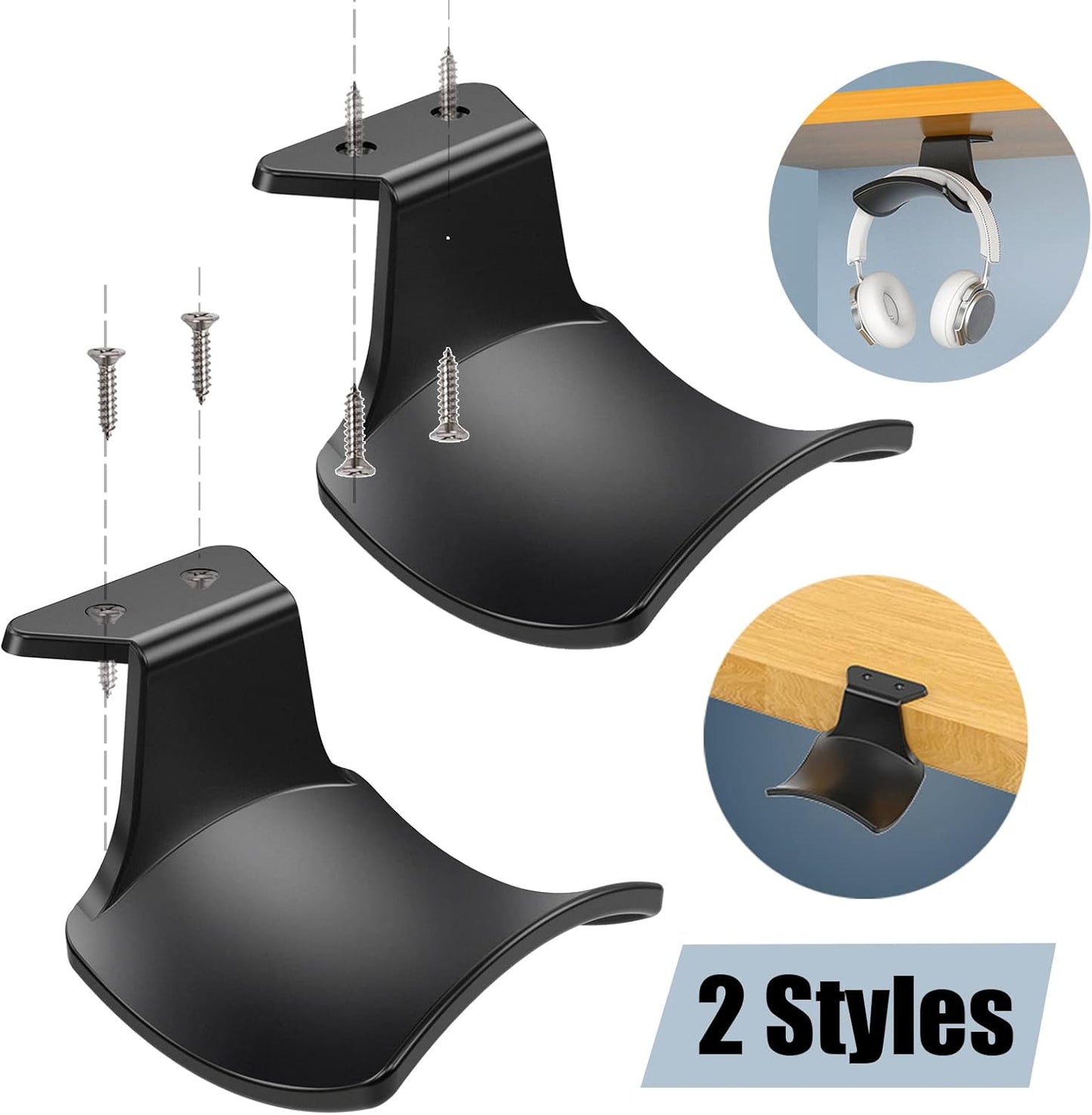 2-Pack Never Fall Headphone Hooks Hanger Wall Mount, Headset Holder Stand for Universal Gaming Headset Airpods Max Sony Bose Beats, Strong Adhesive by Screws