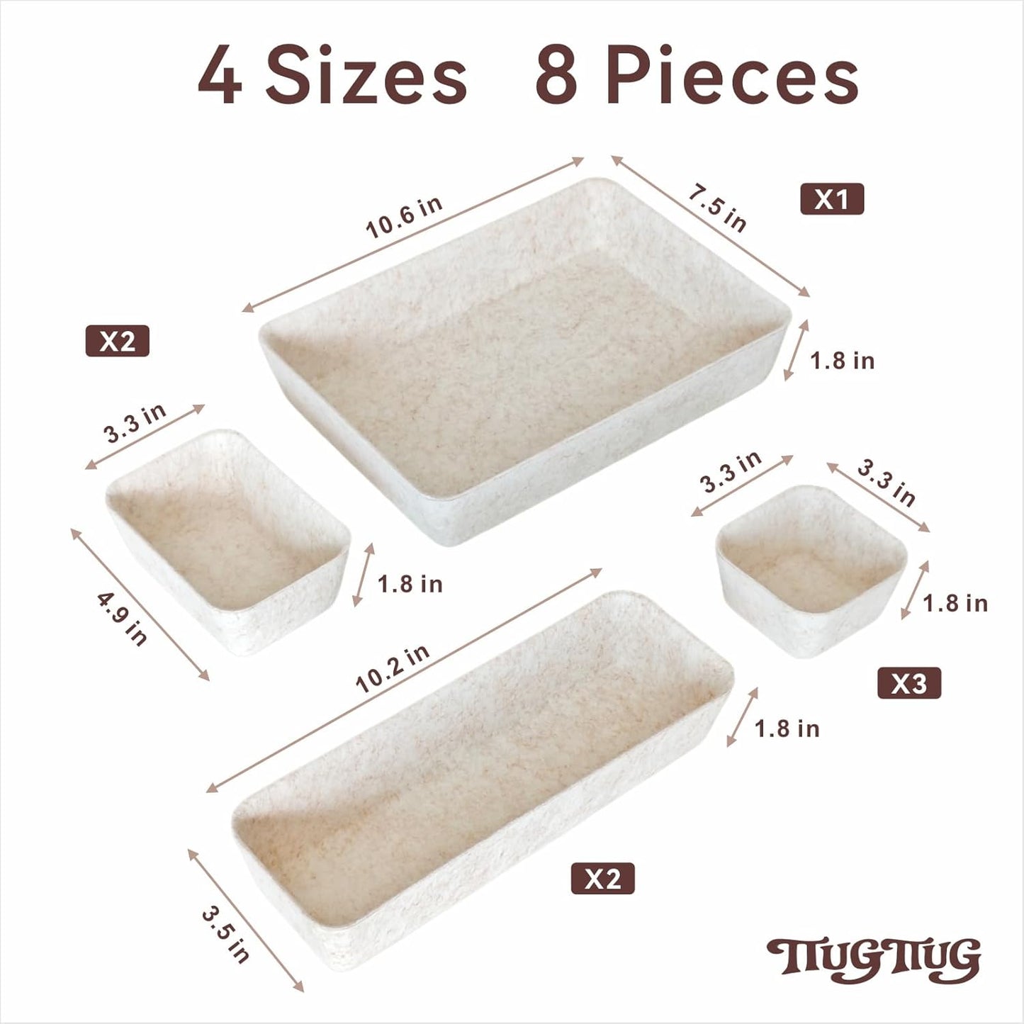 8-Piece Felt Drawer Organizer Set in 4-Sizes, Made from Eco-Friendly Material for Vanity, Makeup, Desk, Office, Kitchen, and Nightstand, Oatmeal Beige