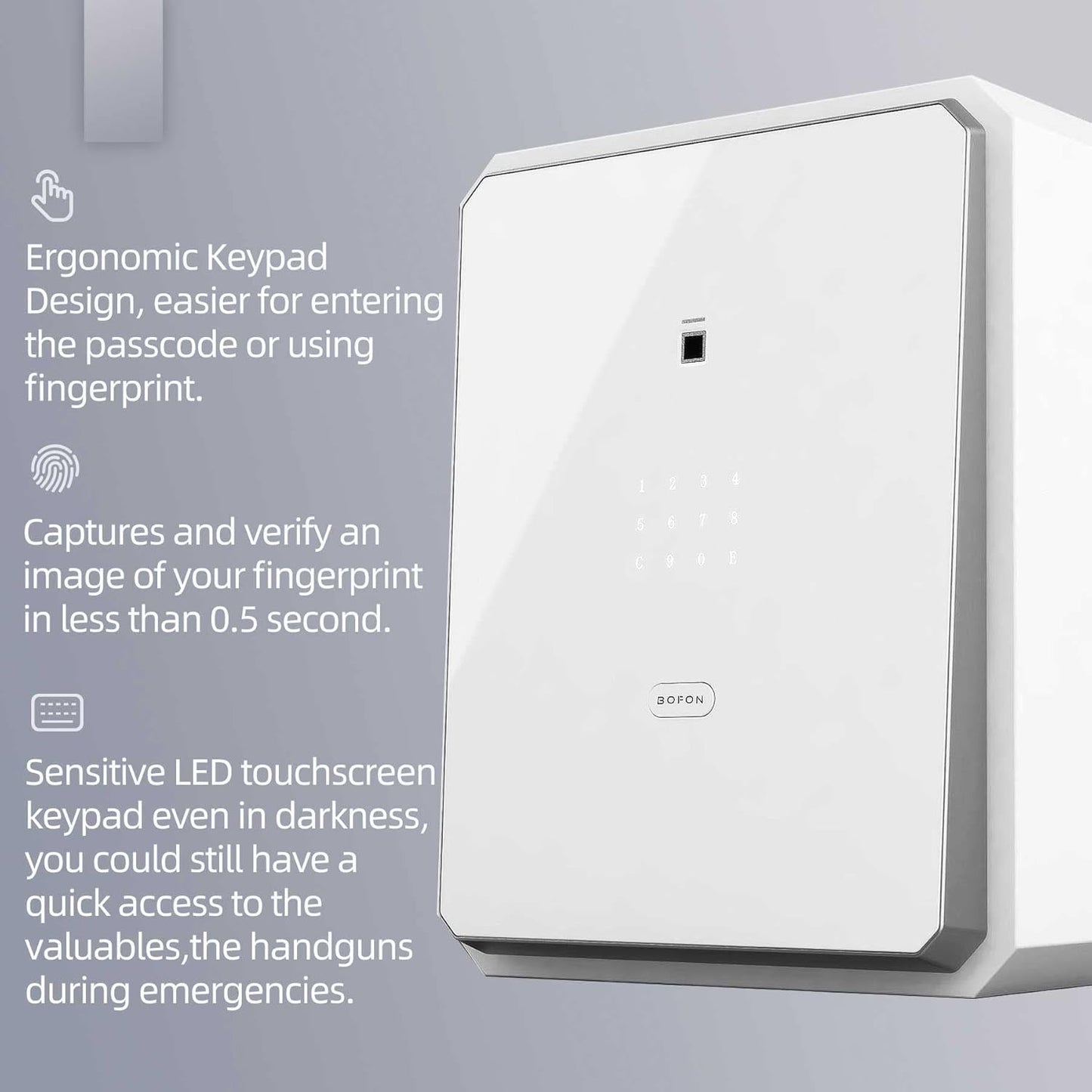 Fingerprint Password Safe Box with Key, Cabinets for Home Offcie,Lock Box,Security Box,Biometric safe,W-series 2.1Cubic feet BOFON