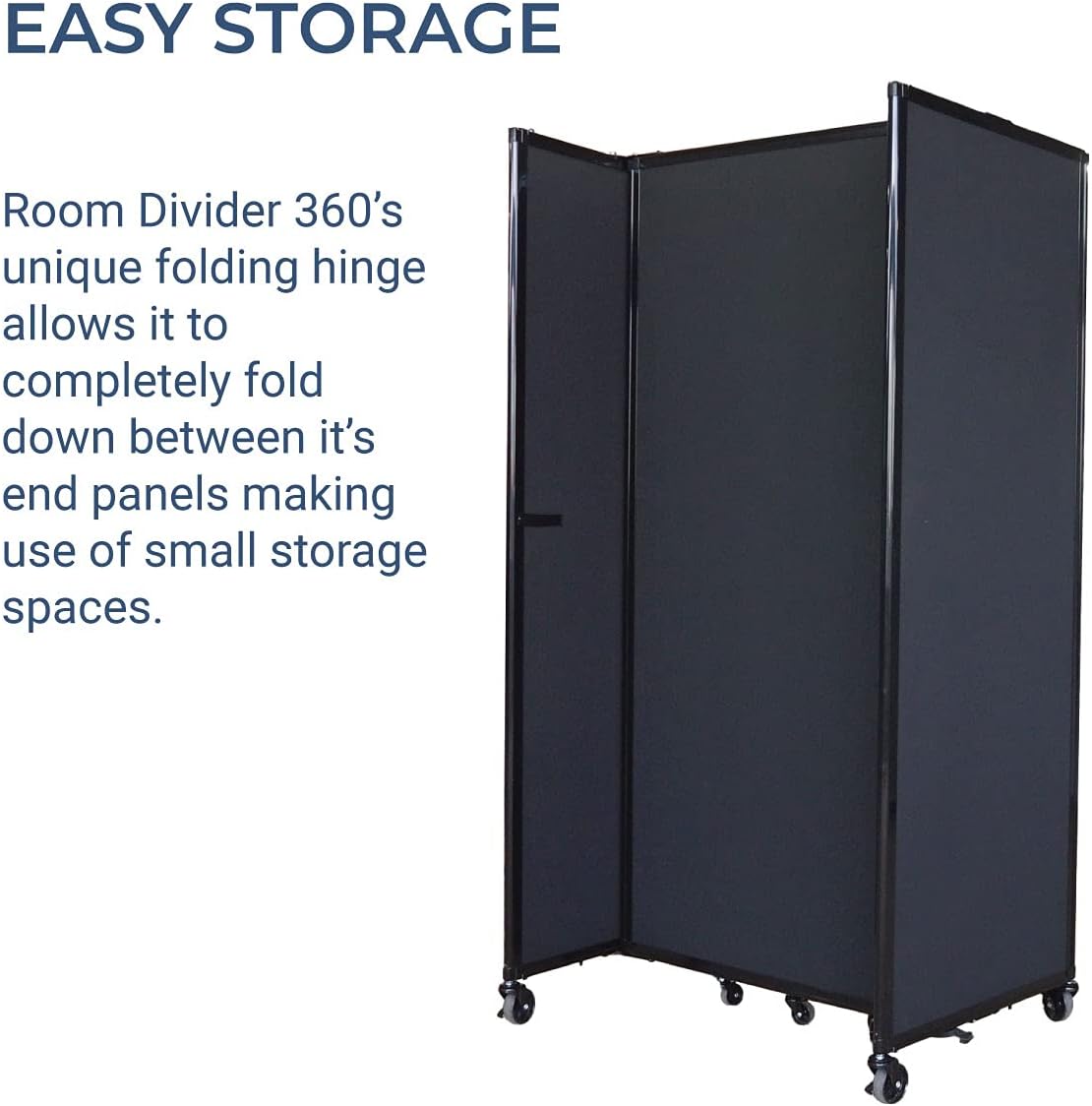 Versare Room Divider 360 Portable Wall Partition | Folding Panels | Large Freestanding Divider | Locking Wheels | Temporary Room Separator | 14' x 7'6'', Navy Blue