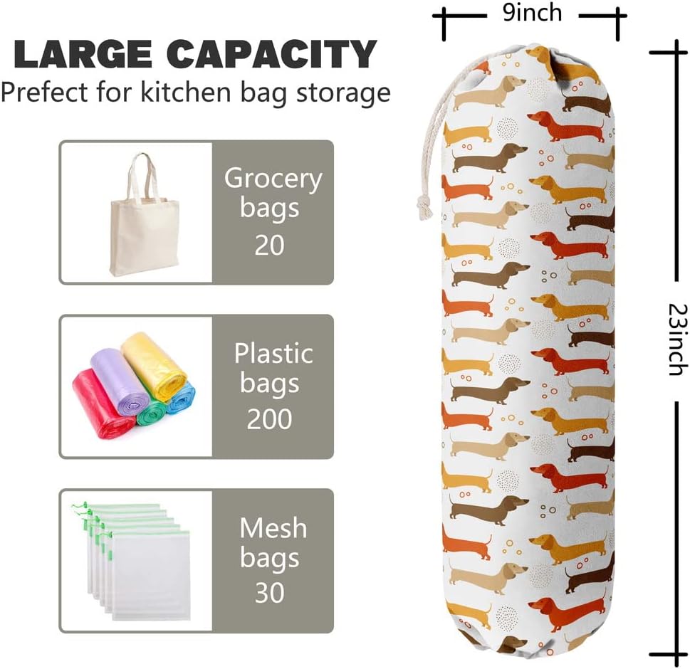 Dog Pattern Grocery Bags Holder Organizer - Wall Mount Plastic Bags Storage Container Dispensers, Perfect Gifts for Dog Lovers