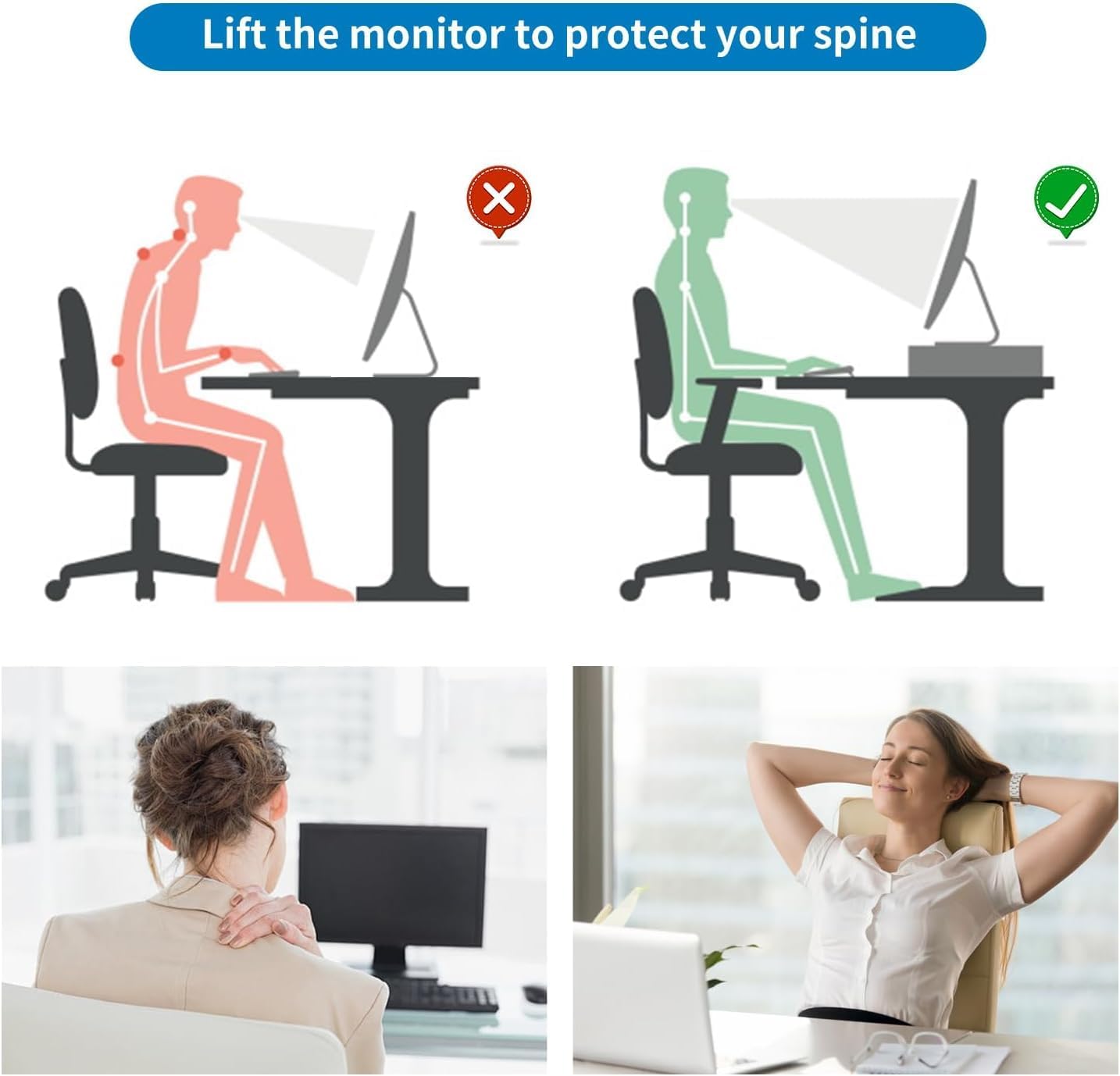 gianotter Computer Monitor Stand Riser, office organizer with Drawer, Office Organizers Storage for Classroom Office Supplies (Wood)