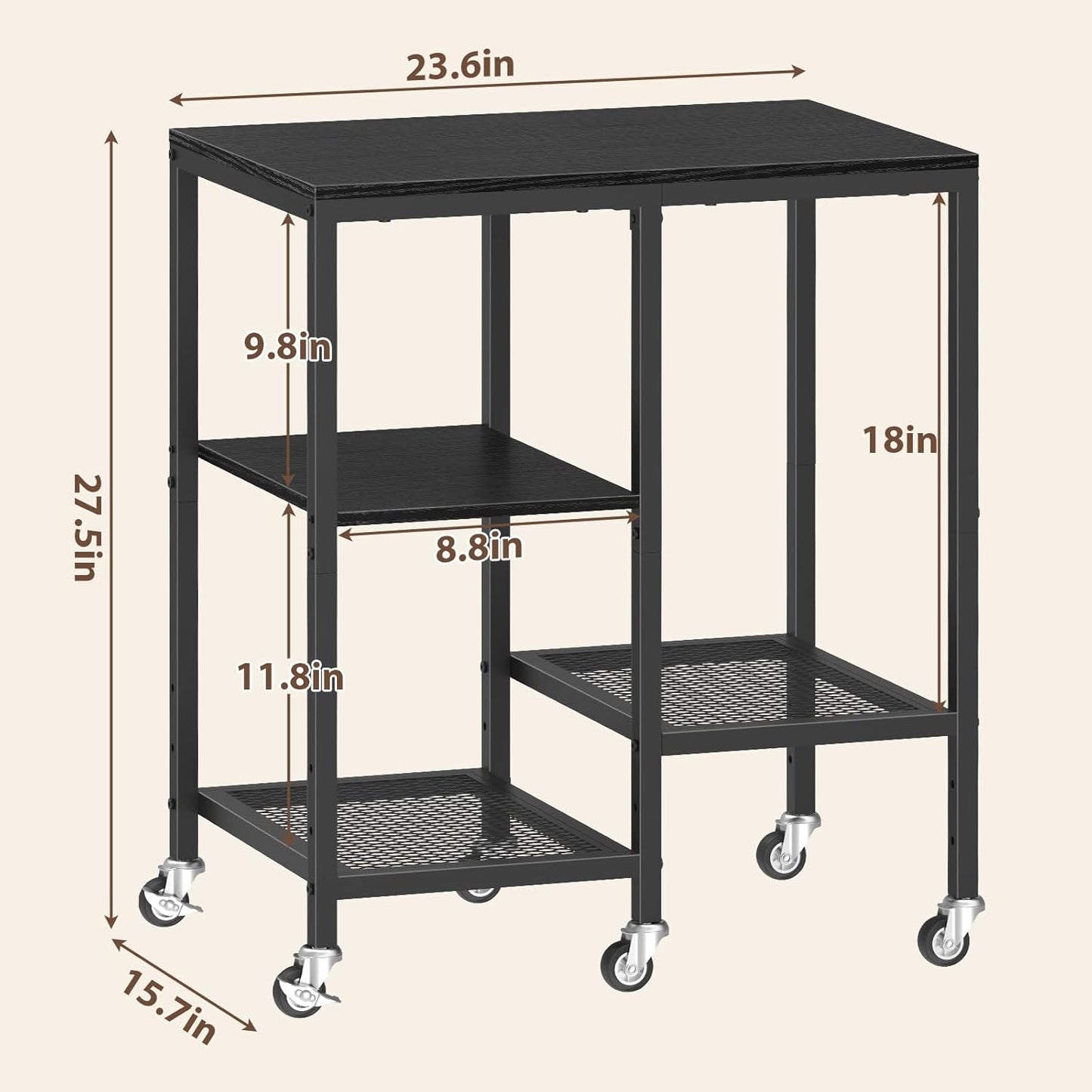 Kitchen Microwave Cart,Microwave Stand with Wheels,Coffee Bar Table Station,4-Tier Rolling Baker's Rack,Small Appliance Storage Shelf,Utility Side Table for Kitchen,Living Room (Black)