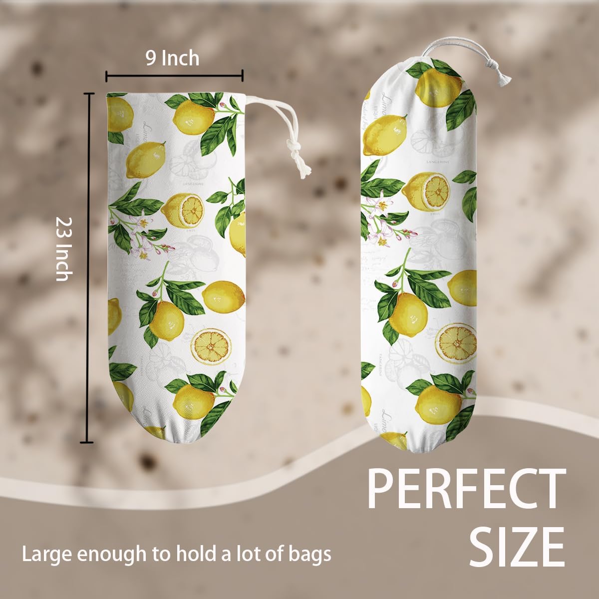 Lemon Plastic Bag Holder, Lemon Fabric Grocery Bag Dispenser, Wall Mount Washable Shopping Bags Carrierfor Home Kitchen, Housewarming Gift, Kitchen Pattern Garbage Bags 62