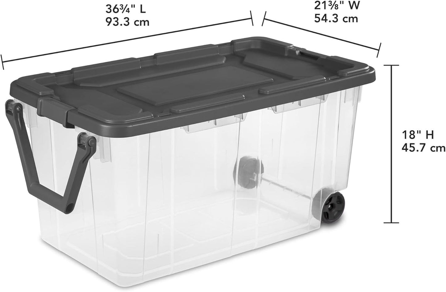160 Qt Durable Clear Storage Box,Storage Bins With Wheels, Moisture-Proof Buckle Cover,Handle, Wheels, Stackable Design, Anti-Slip Lock Buckle, Suitable For Home Storage, Garage,Gray