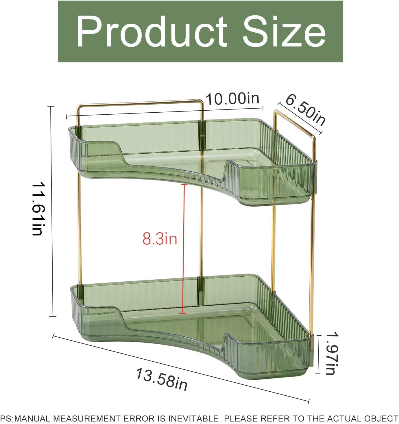 Corner Bathroom Countertop Organizer, Vanity Trays for Counter, Makeup Organizers, Perfume Tray, Kitchen Spice Rack, (Green, 2 Tiers)
