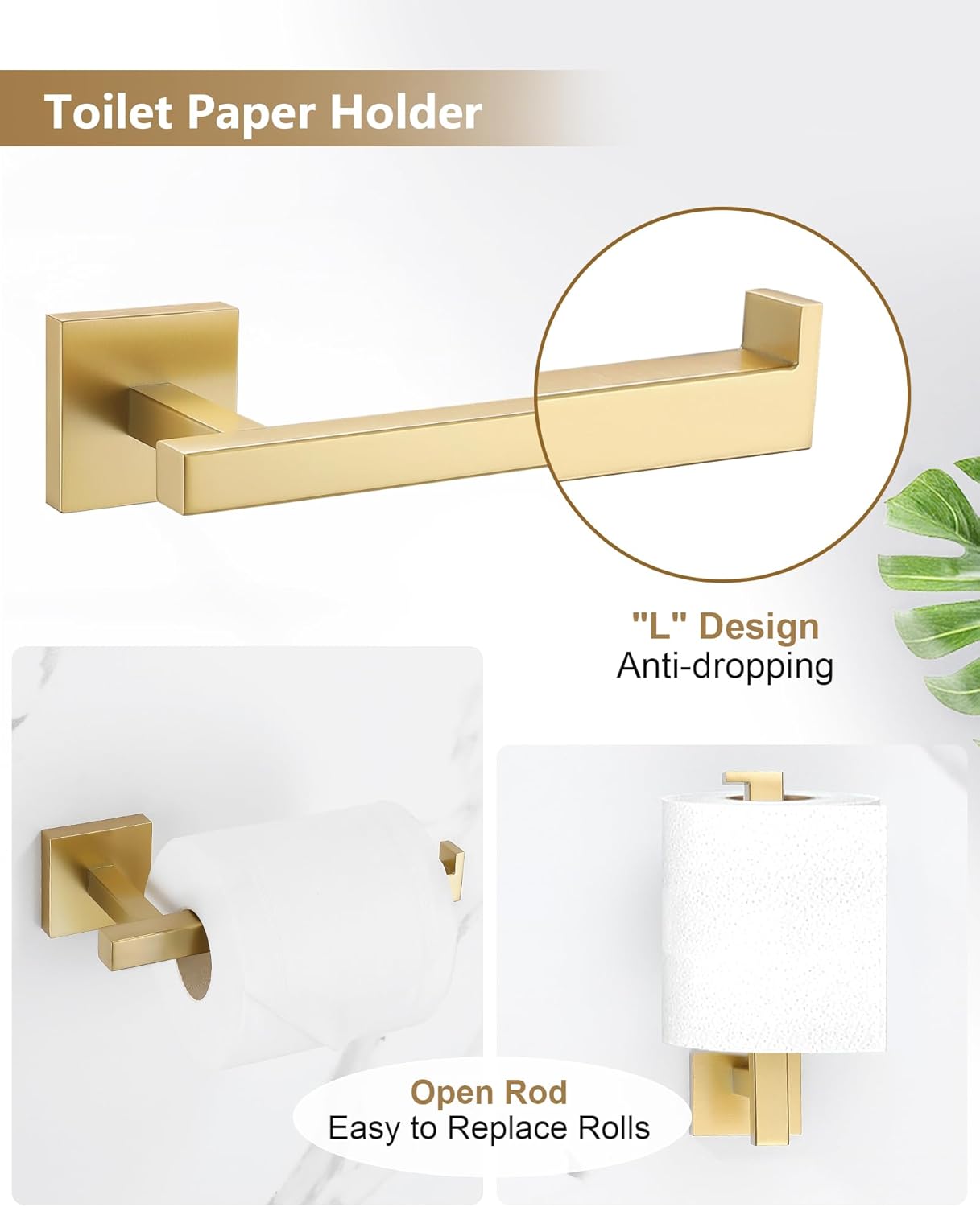 Brushed Gold Bathroom Hardware Set 4 Pieces, Toilet Paper Holder Set SUS304 Stainless Steel Bath Hand Towel Ring for Bathroom Hardware Accessories Set Wall Mounted