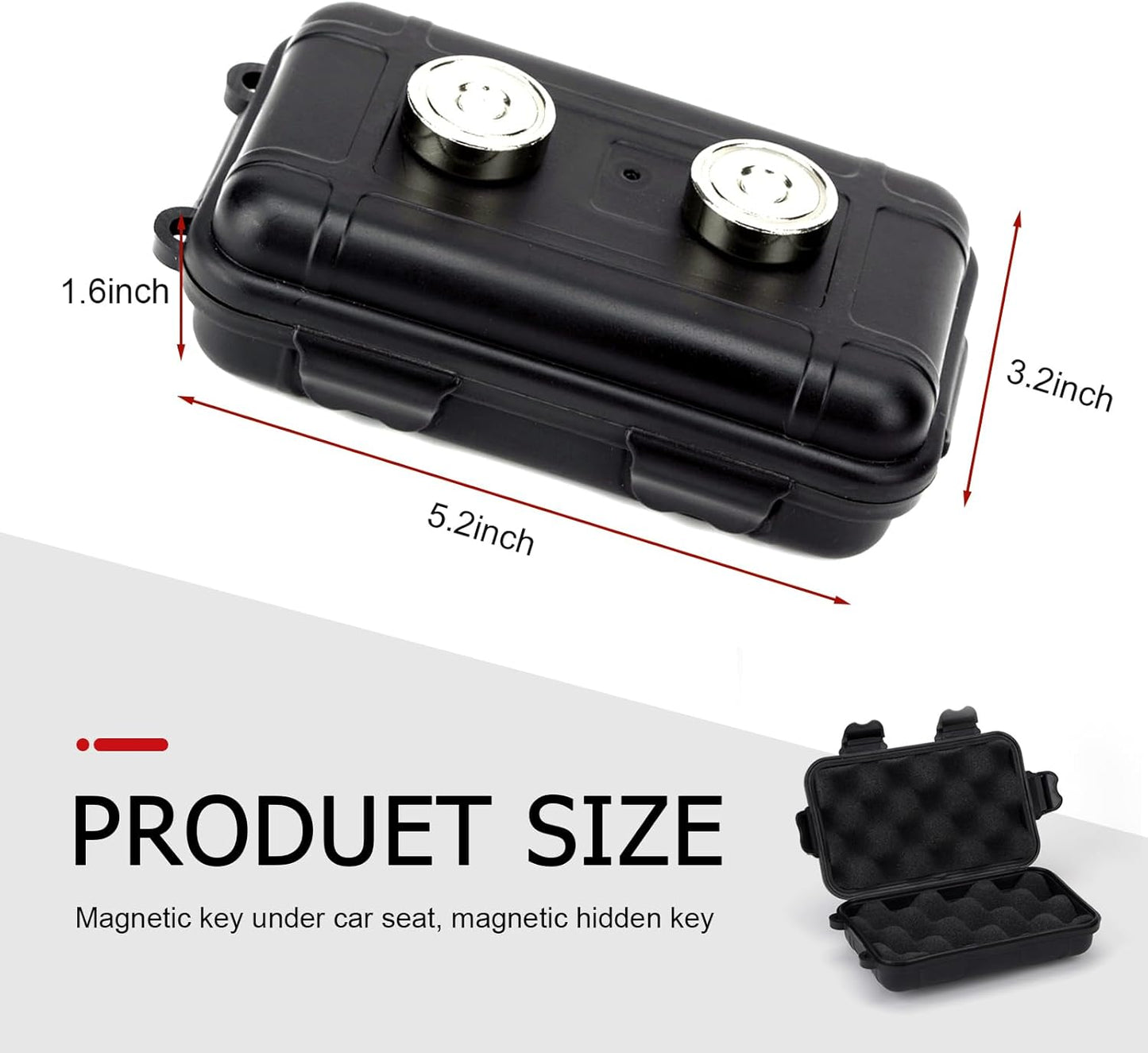Car Key Box, Strong Suction Key Storage Organizer with Separating Buffer Sponge, Waterproof Hidden Shock-absorbing Tool Box, Universal for Under Car Mount Storage (Black)