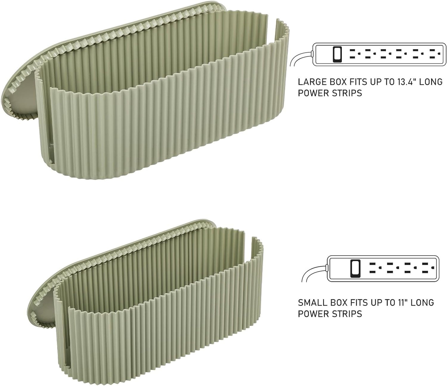 FABROK 2 Pack Cable Management Box, Cord Organizer Box with 20 Cable Ties, Power Strip Storage to Hide Charger Adapter Power Cord Charging Station Green(Small+Large