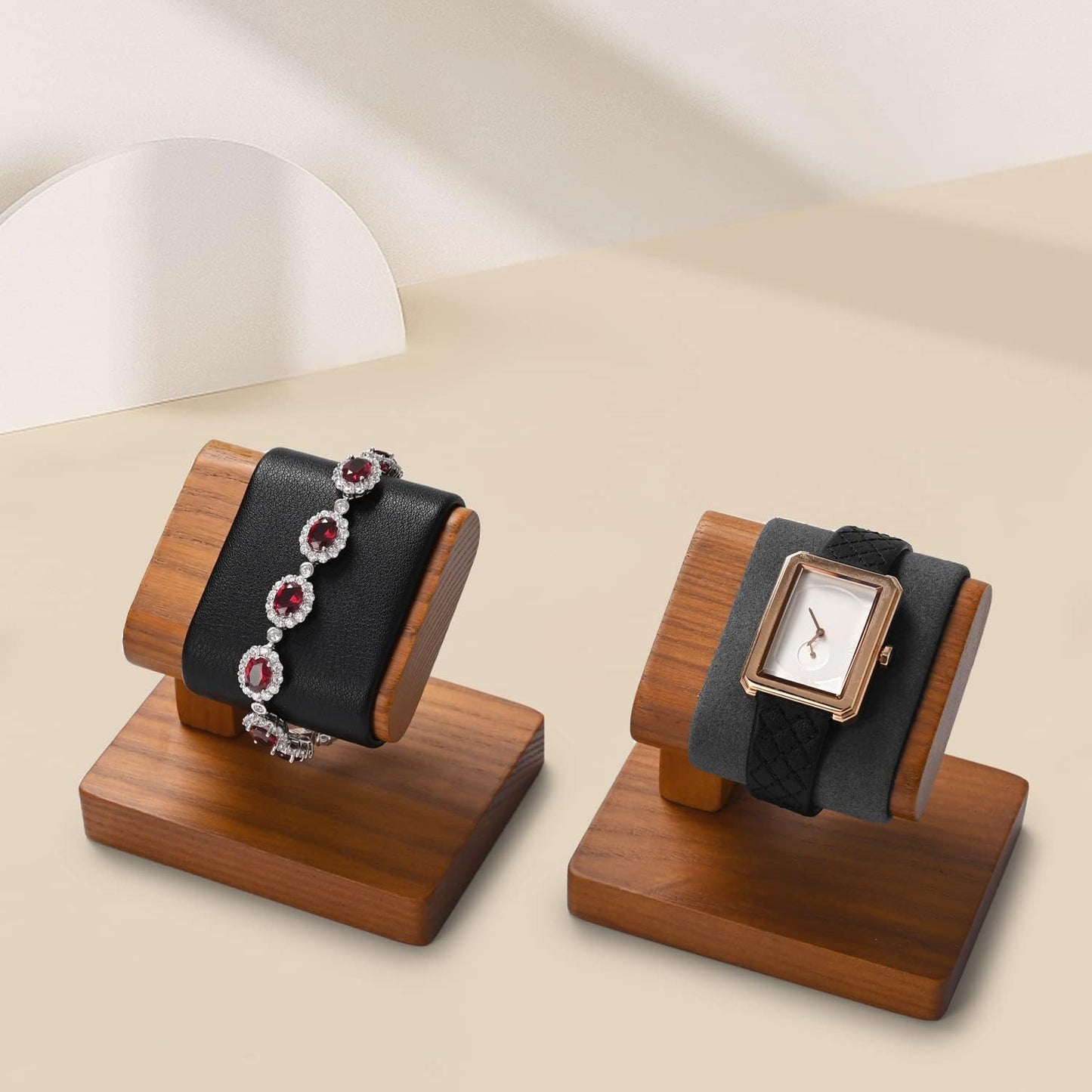 Oirlv Solid Wood Single Watch Display Stand Showcase Bracelet Bangle Jewelry Display Holder Wristwatch Holder for Men or Women(Creamy-white)