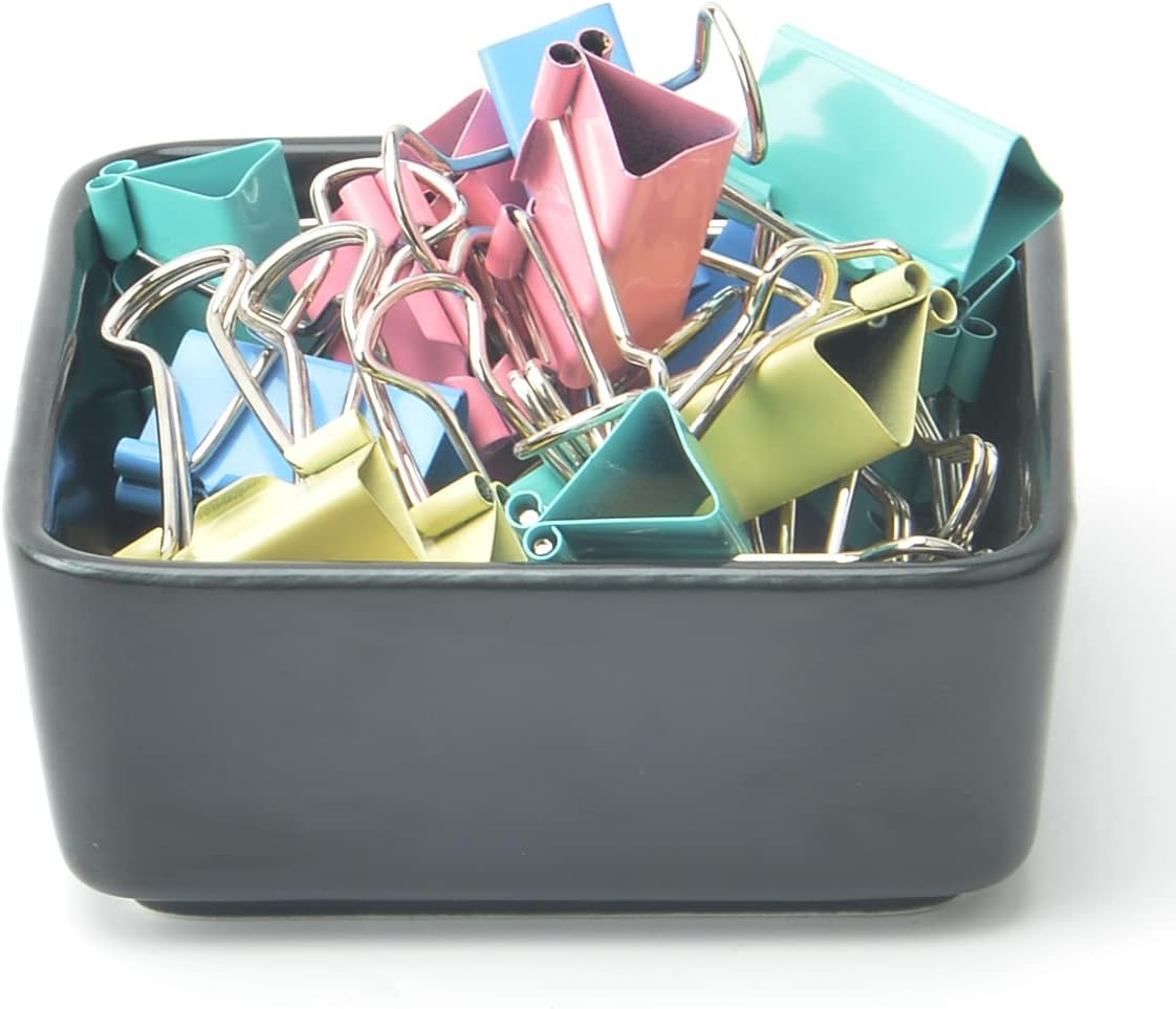 2 PCS Ceramic Paper Clip Organizer, Square Dispenser for Desk, Binder Clip Holder and Bobby Pin Holder, Compact Office Gift, Black