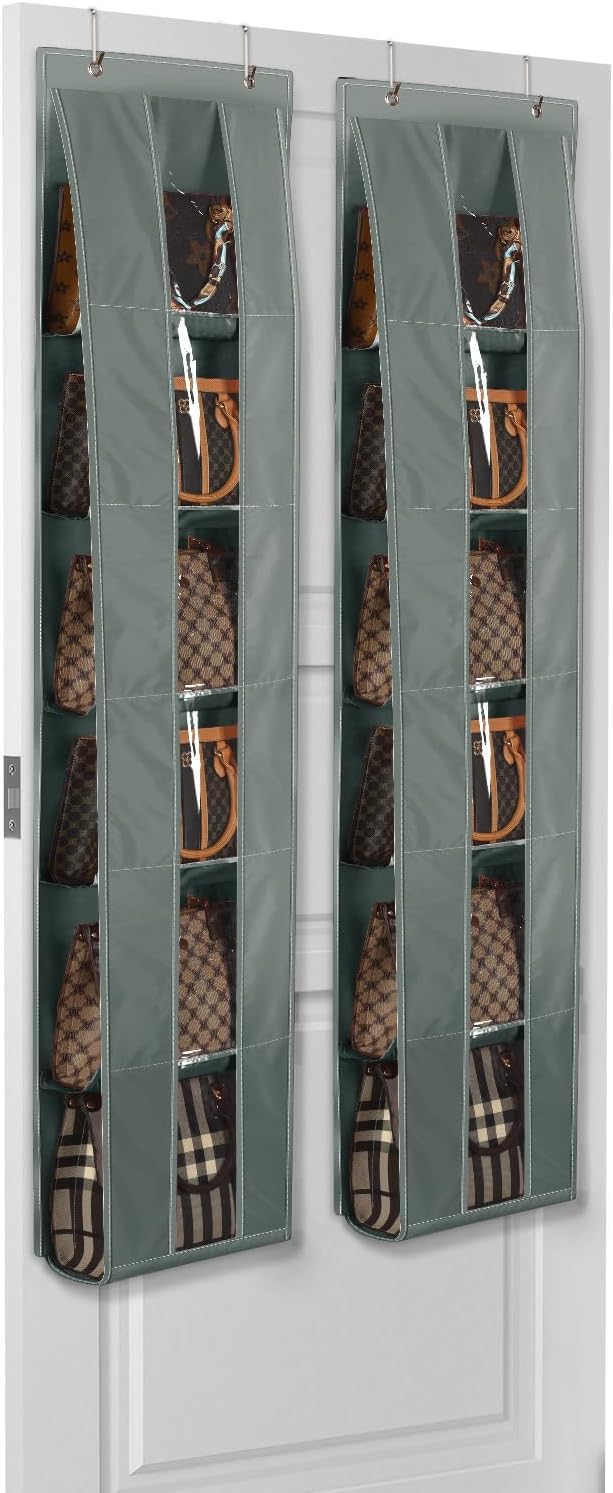 Lirex Over The Door Organizer, 2 Pack Handbag Storage with 6-Tier Space-Saving for Door or Closet, Handbag Hanger, Dark Grey