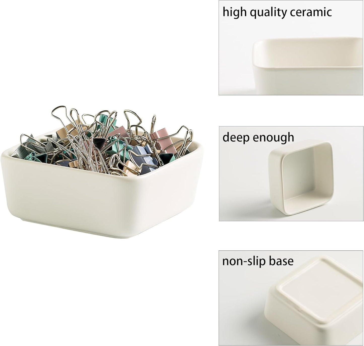 Ceramic Paper Clip Holder for Desk Cute Binder Holder Paperclip Holders for Office Paper Clips Dispenser Organizer desk décor (white)