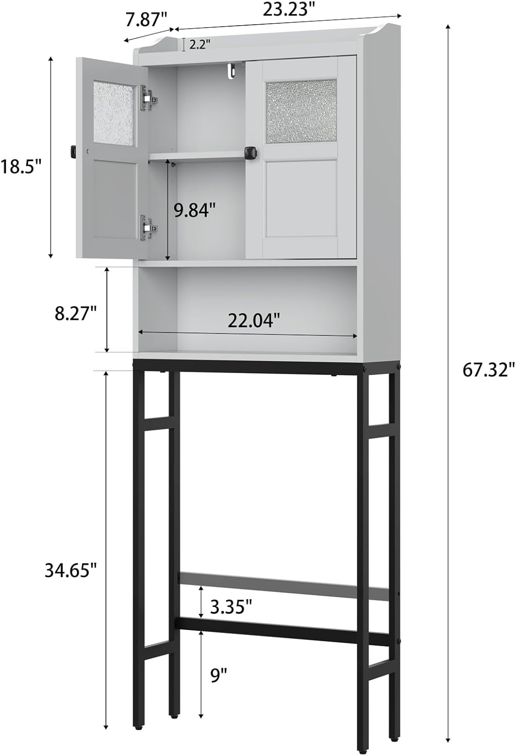 Over The Toilet Storage Cabinet, Bathroom Organizer Over Toilet with Double Doors and Soft Hinges Above Toilet Bathroom Storage Shelf Over The Toilet Storage (Gray)