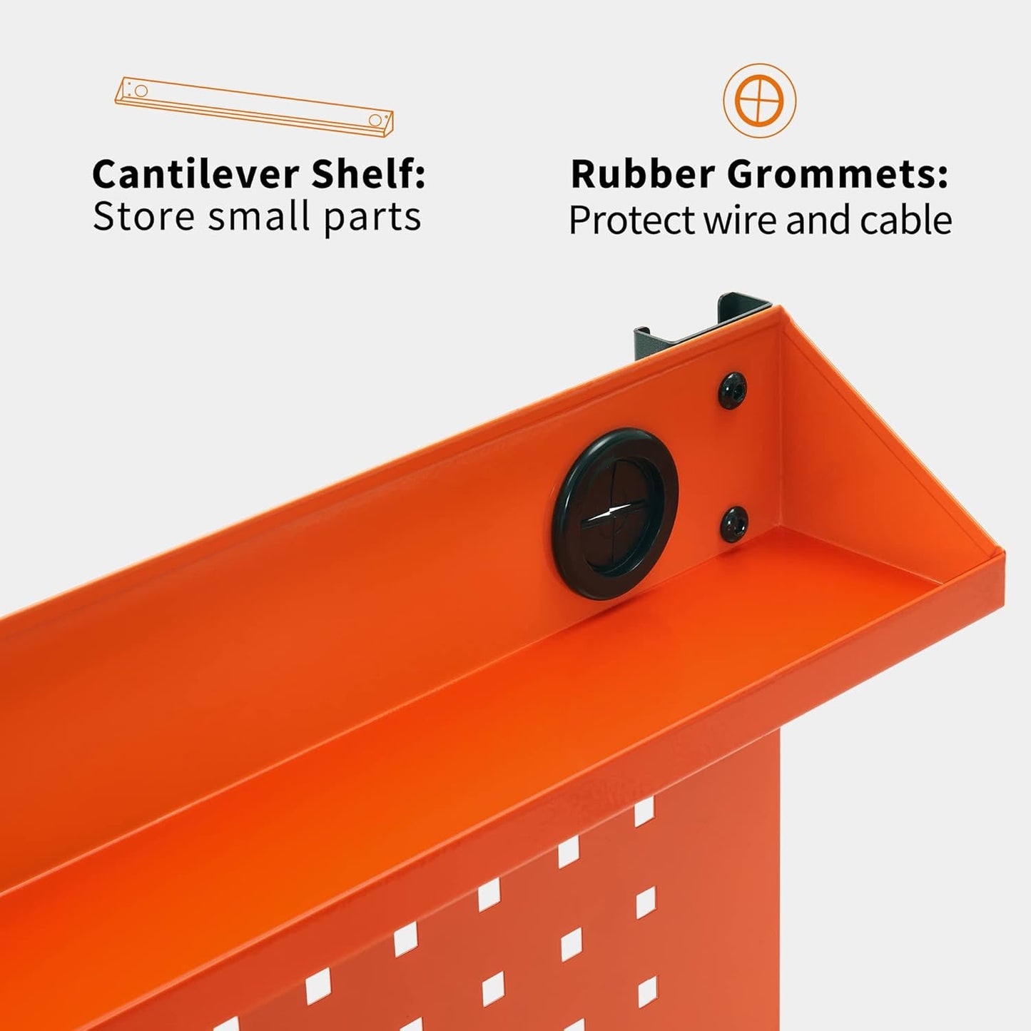 MCombo Adjustable Workbench with Solid Wood Tabletop for Garage, Steel Worktable with 2 Pegboards Bench48 (Orange)