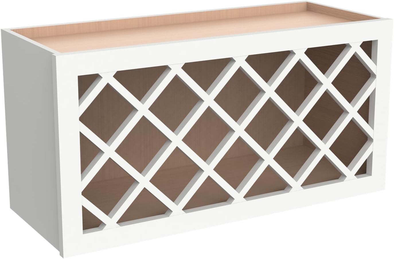 Solid Wood RTA Wine Bottle Rack and Wall Cabinet with Lattice Panels - Wine Storage for Bar, Pantry, and Basement - Mocha (Origami White, 30'W 12'D 18'H)