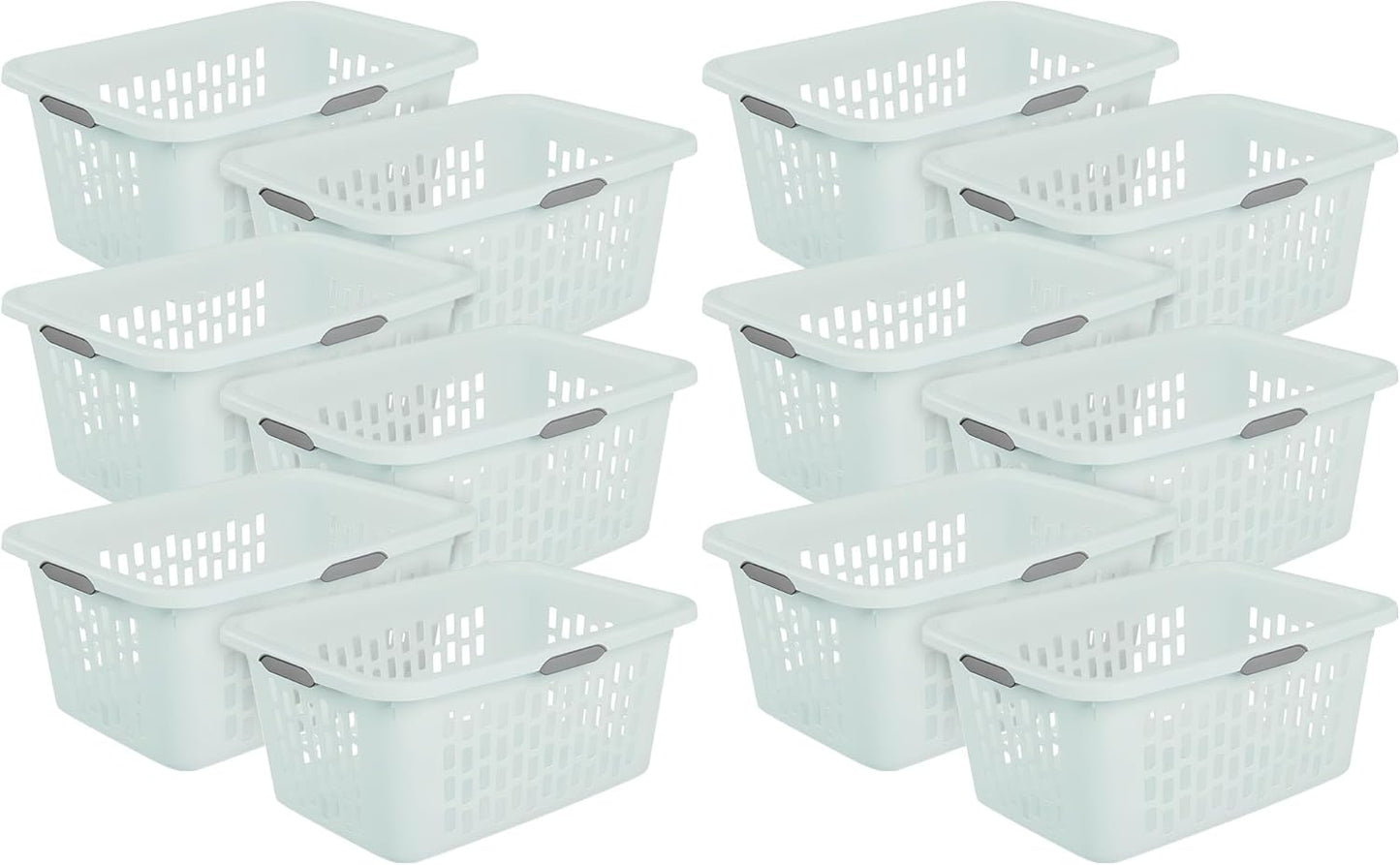 Sterilite Laundry Basket, Plastic Clothes Hamper, Large Rectangle Bin with Comfort Grip Handles and Reinforced Rim, 2 Bushel Capacity, Mint, 12 Pack