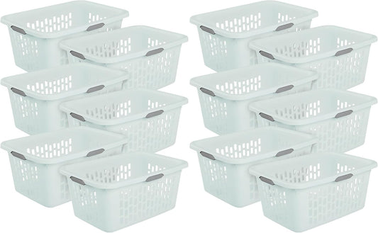 Sterilite Laundry Basket, Plastic Clothes Hamper, Large Rectangle Bin with Comfort Grip Handles and Reinforced Rim, 2 Bushel Capacity, Mint, 12 Pack