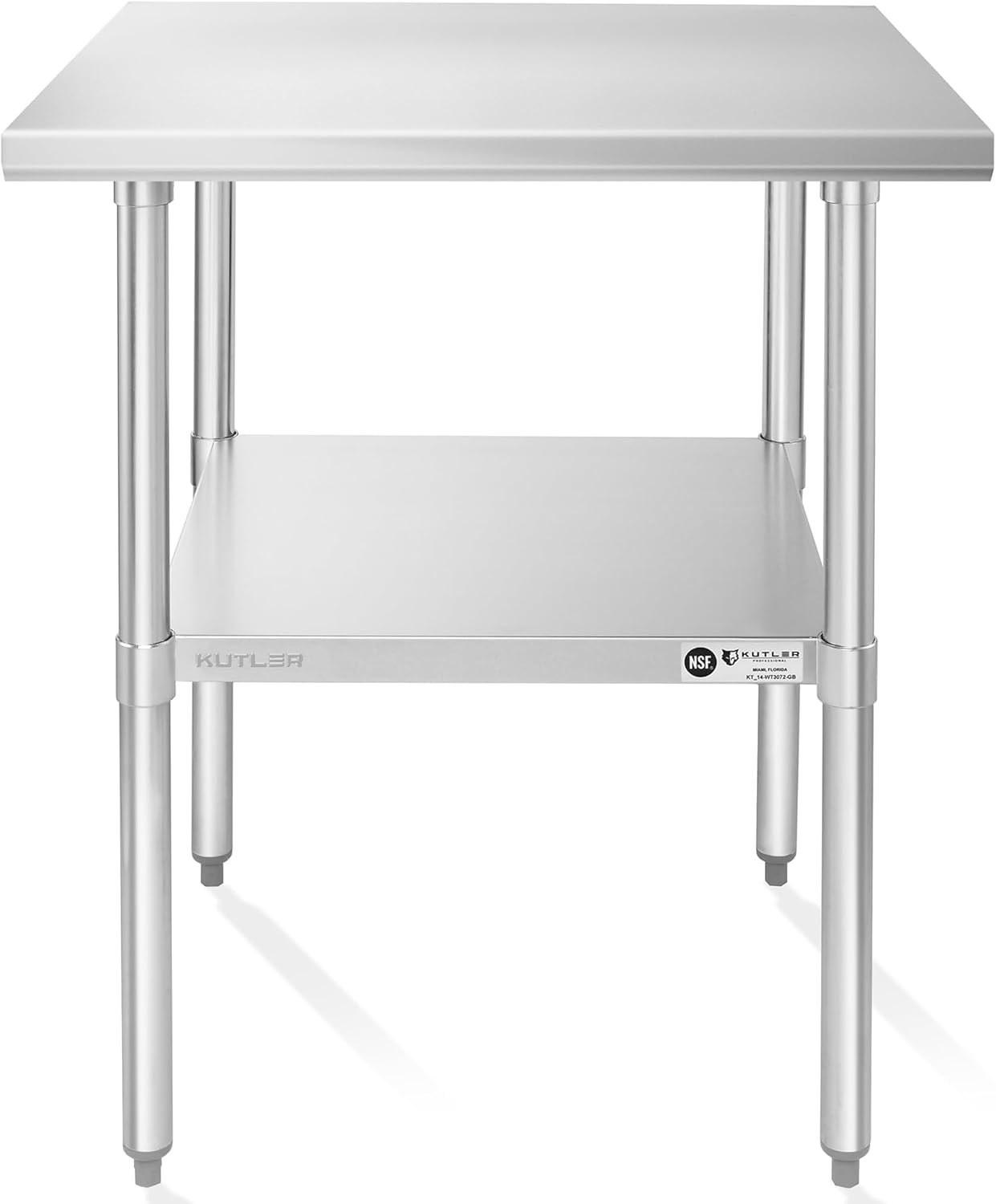 KUTLER Stainless Steel Table 30 x 30 Inches, NSF Heavy Duty Commercial Kitchen Prep and Work Table with Undershelf for Restaurant, Hotel, Home