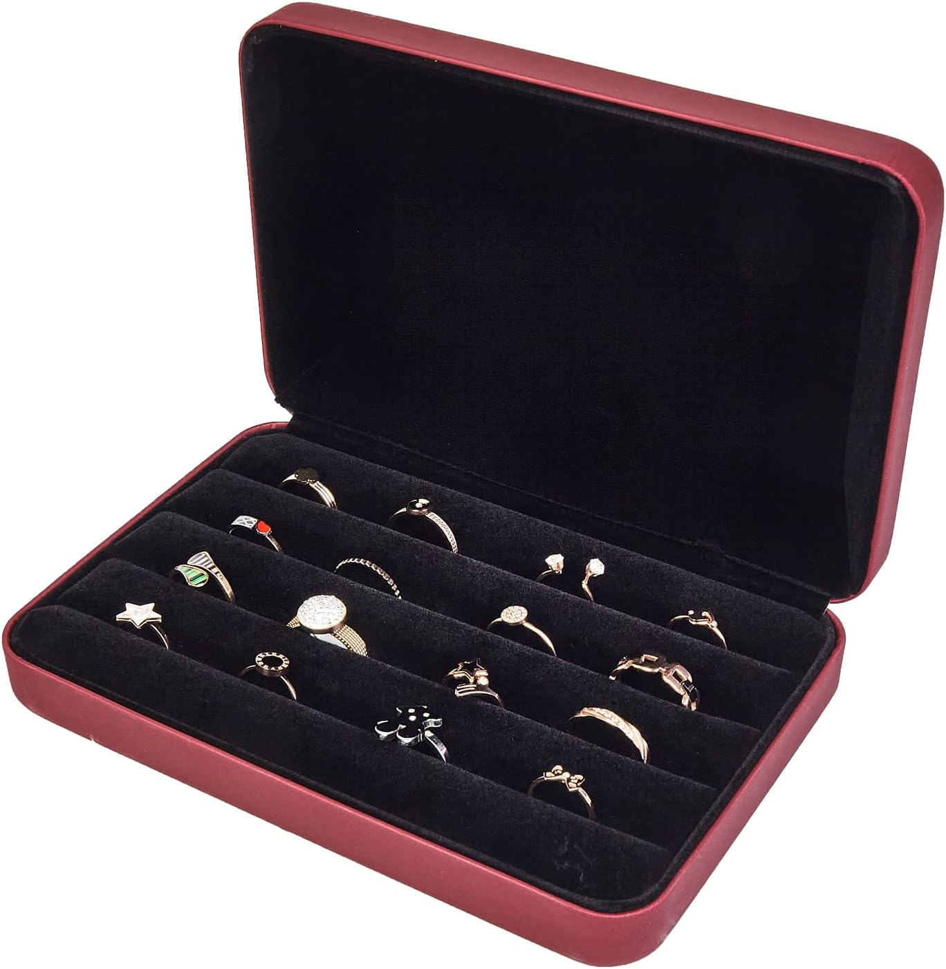 Jewelry Ring organizer Box, Portable Small Storage Display Case, Fashion Ring Tray Holder Showcase, Ring Boxes for Multiple Rings Fits for Travel or Home Organizers (red)