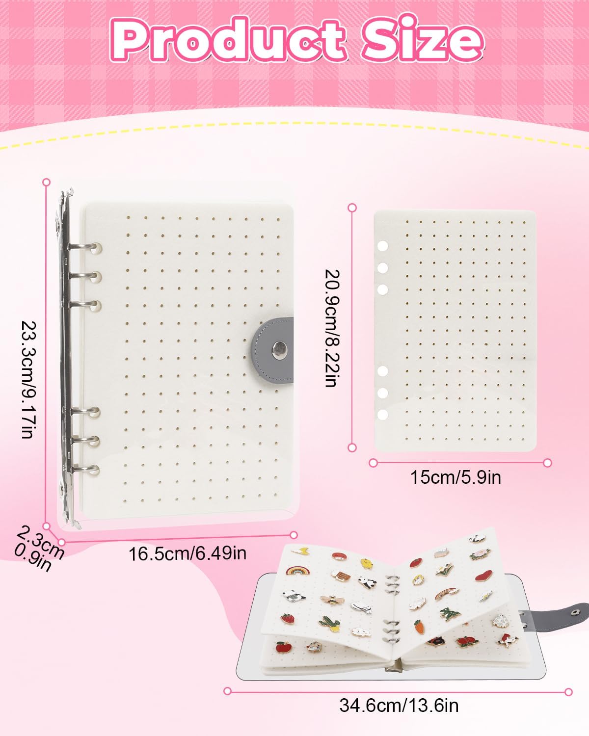UCEC White Enamel Pin Display Book & 50 PCS Pin Backs, A5 Binder Album for Pins and Brooch, 8-Page Button Pinfolio Trading Organizer with Clear PVC Cover, Portable Enamel Pin Collection Storage Book