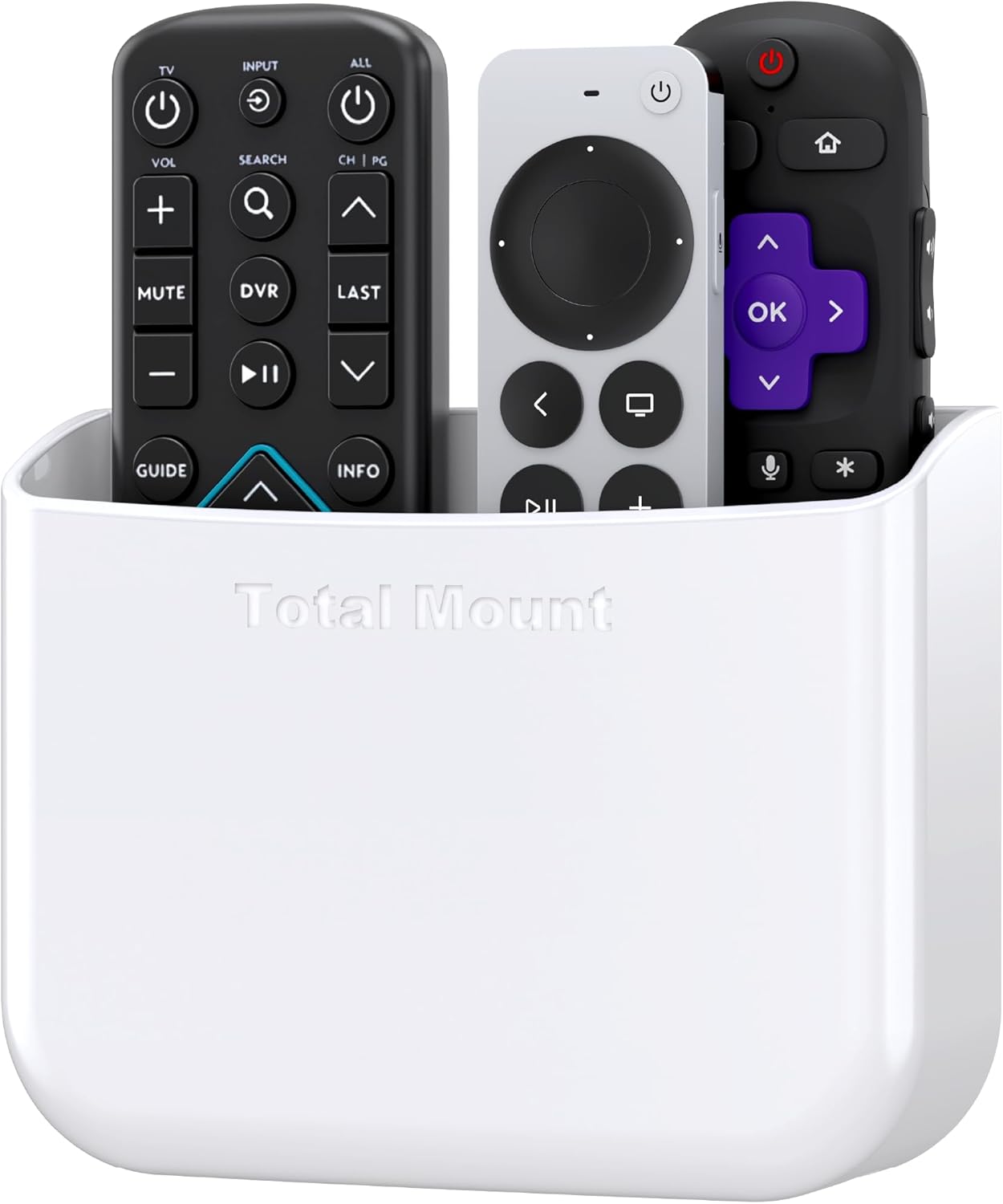 TotalMount Hole-Free Remote Holder – Eliminates Need to Drill Holes in Your Wall (for 2 or 3 Remote Controls – White – Quantity 1)