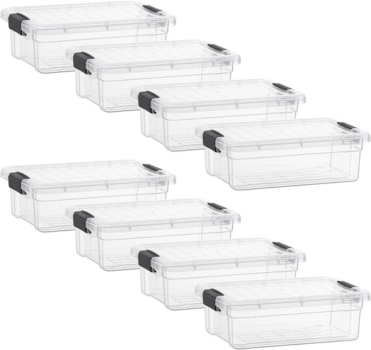Superio Clear Storage Boxes with Lids, 4.5 Quart Plastic Container Bins for Organizing, Stackable Crates, BPA Free, Non Toxic, Odor Free, Organizers for Home, Office and Dorm, 8 Pack