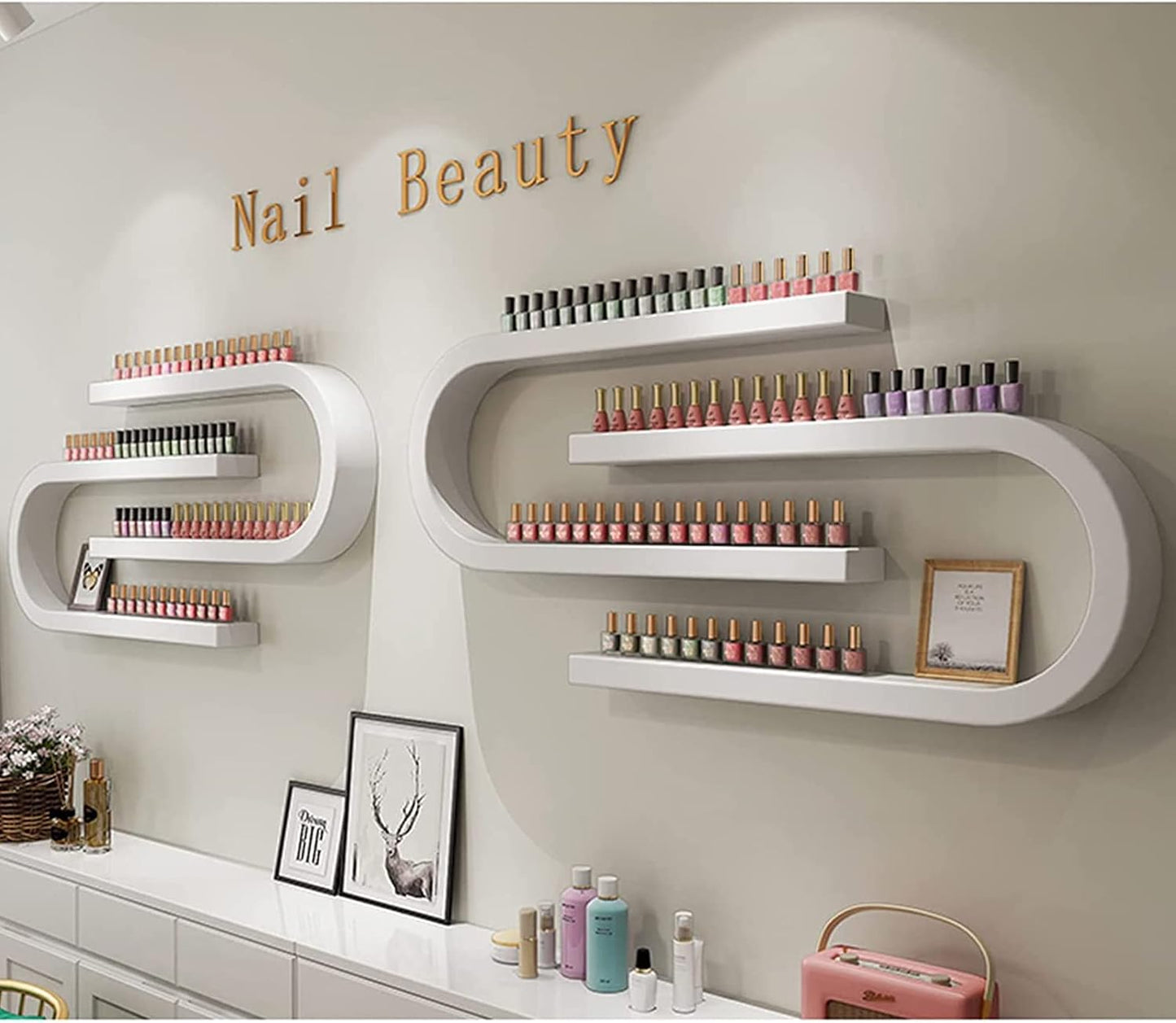 Wall Mounted Nail Polish Bottle Display Rack, U-Shaped Essential Oil Perfume Storage Shelf, Hanging Salon Beauty Nail Shop Organizer Perfume Holder