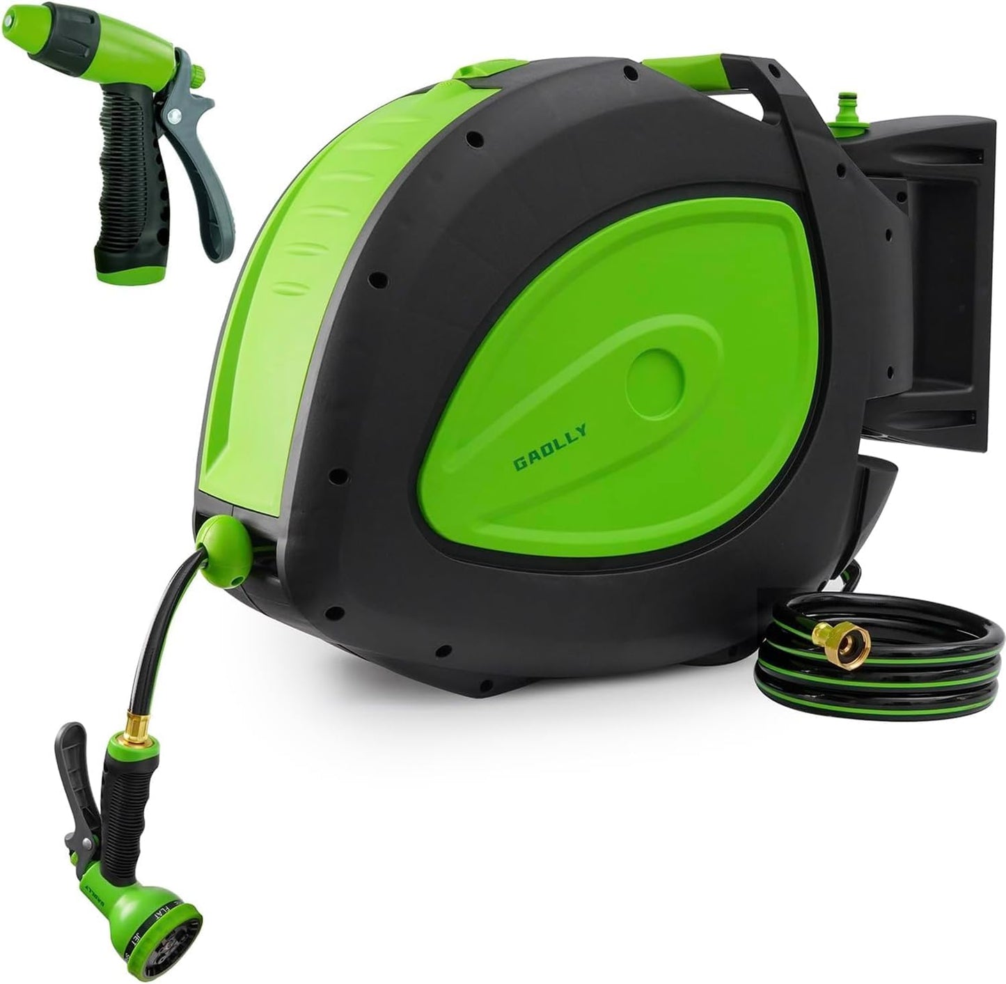 Garden Hose Reel 1/2 Inch x 100 ft, Any Length Lock,Super Heavy Duty,Slow Return System, Wall Mounted and 180 Deg Swivel Bracket, Two Sprays