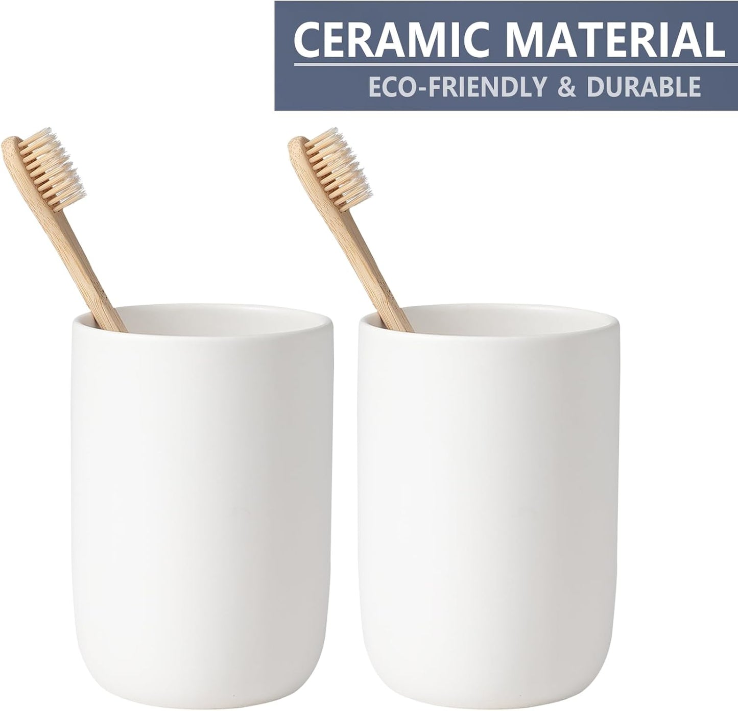Toothbrush Holders for Bathrooms - 1 Cups Ceramic Toothbrush Toothpaste Holders, White Bathroom Tumbler Cups Reusable Toothbrush Mouthwash Cup, Bathroom Counter Organizer.